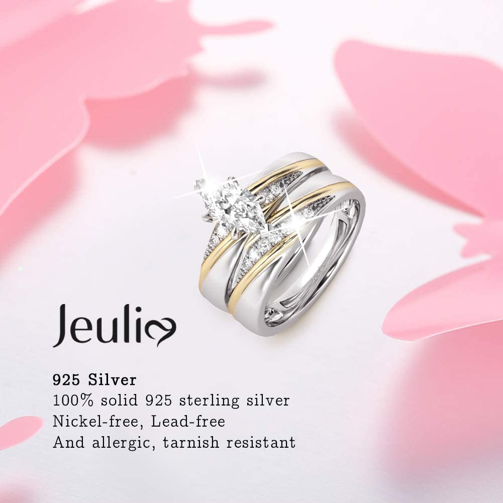Jeulia 925 Sterling Silver Wedding & Engagement Rings for Women - 1.6ct Primary Stone + 0.32ct Side Stone Bridal Set, Promise & Anniversary Rings | Perfect for Proposals, Weddings & Romantic Gifts