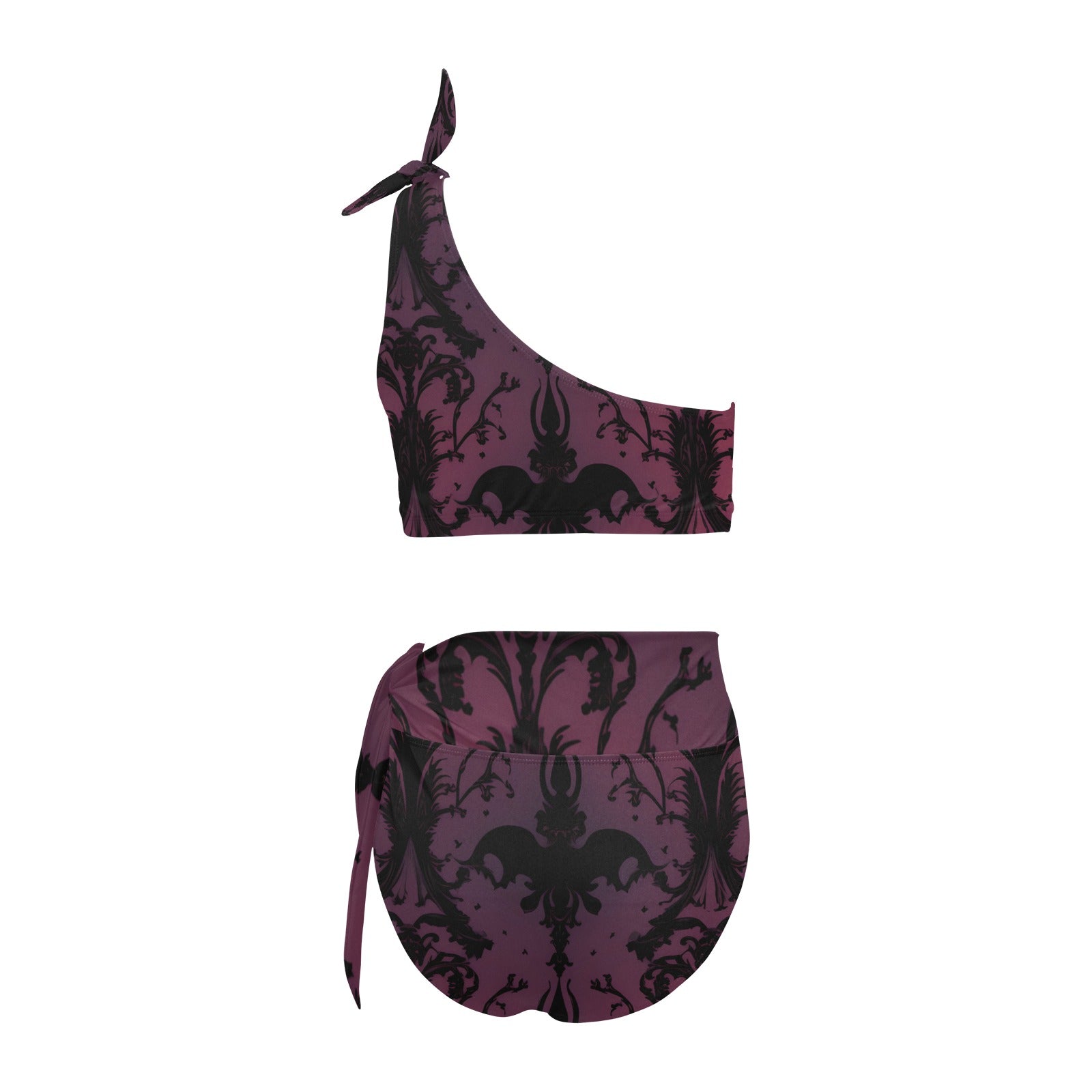 Gothic Purple High Waisted One Shoulder Bikini Set - Sexy Swimwear for Women, Summer Beach Vacation, Pool Party, and Photo Shoots