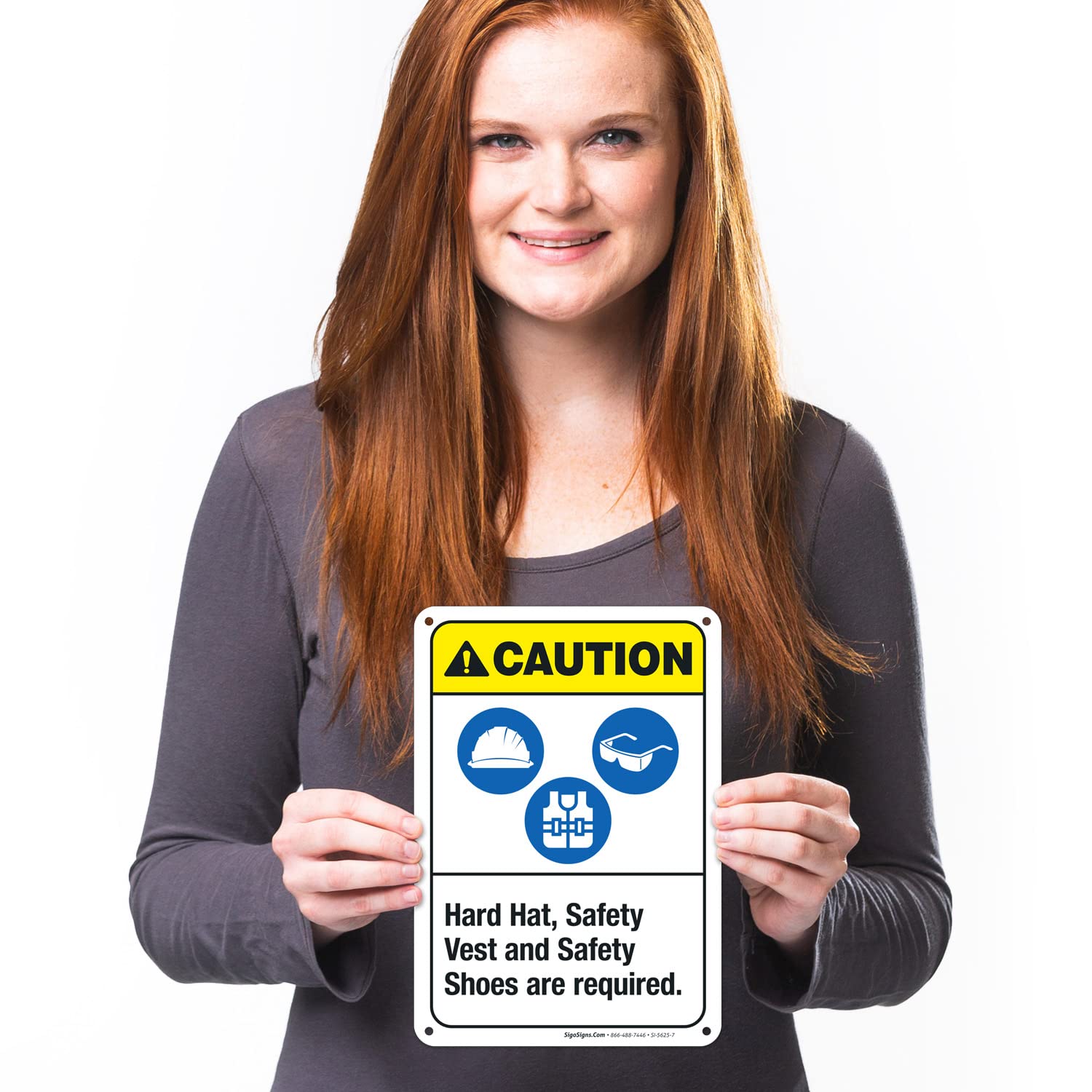 ANSI Compliant Hard Hat Safety Vest & Shoes Required Sign - 10x7 Inches, Rust-Free .040 Aluminum, Fade Resistant for Indoor/Outdoor Use - Made in USA | Perfect for Construction Sites, Warehouses & Industrial Safety Zones