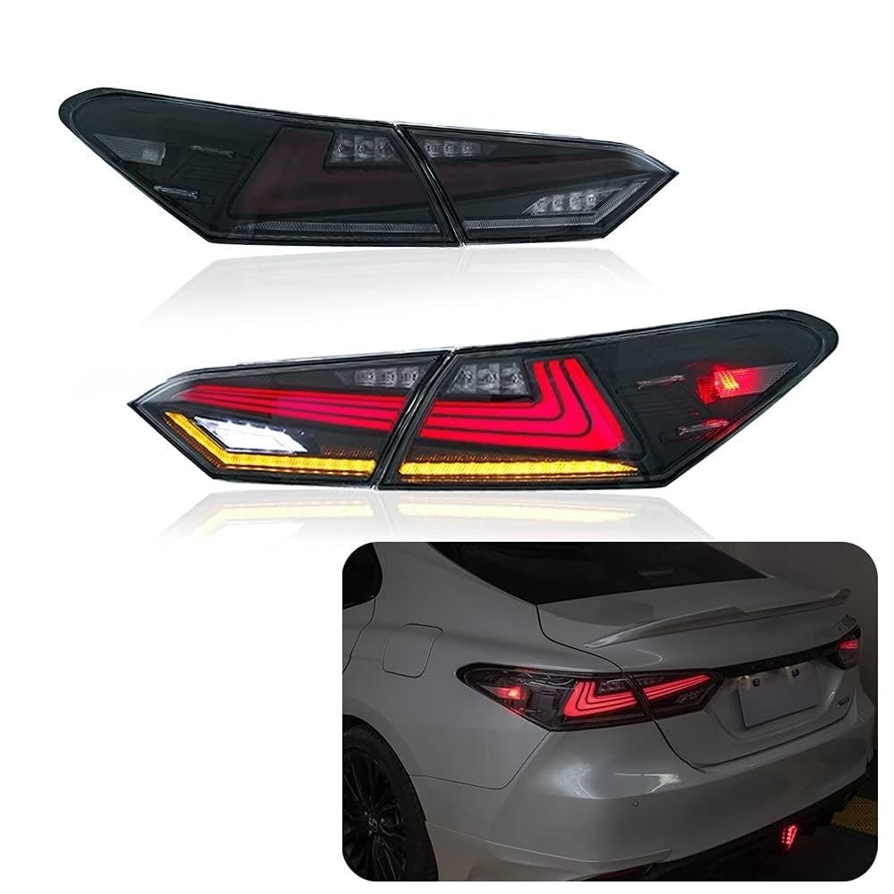 2018-2022 Toyota Camry LED Tail Lights - Clear Lens with DRL, Brake & Turn Signals | Animated Rear Lamps Assembly | Perfect for Night Driving & Car Customization