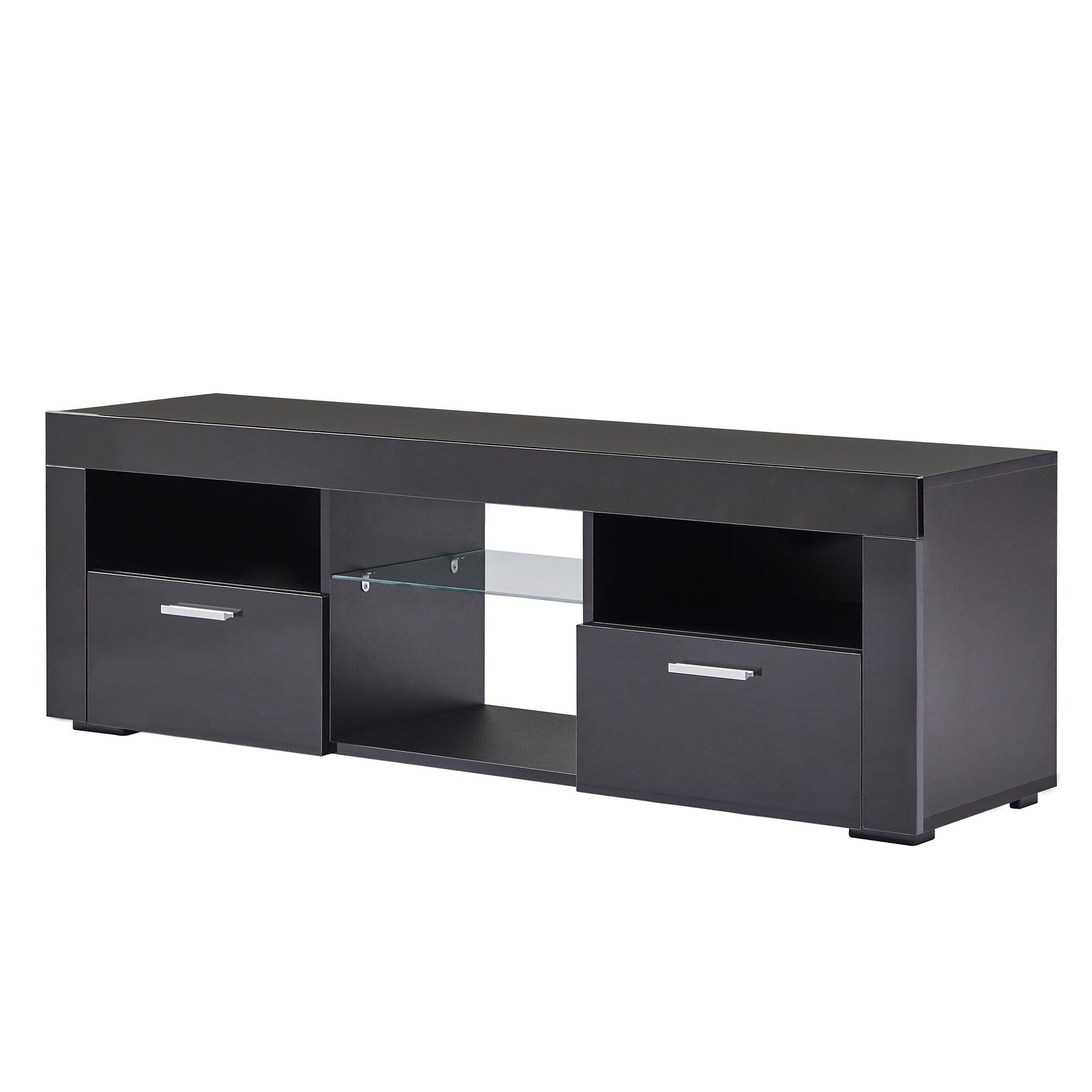 Modern Black TV Stand with LED Lights - High Glossy TV Cabinet for Living Room, Bedroom & Lounge - Easy Assembly - Perfect for Movie Nights & Entertainment Spaces
