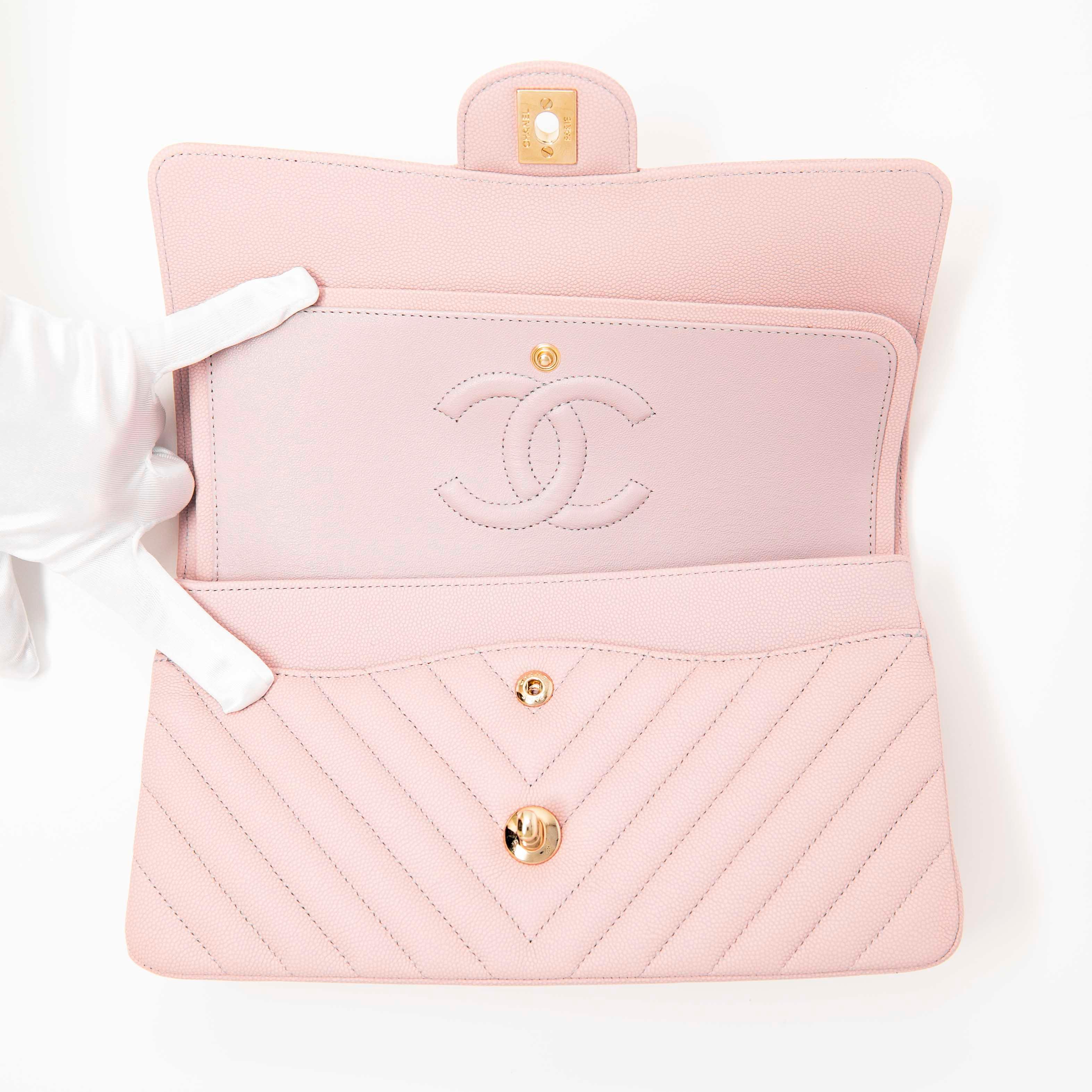 Chanel Pink Chevron Medium Classic Flap Bag - Luxury Quilted Leather Crossbody Purse for Women | Perfect for Date Night, Parties & Special Occasions