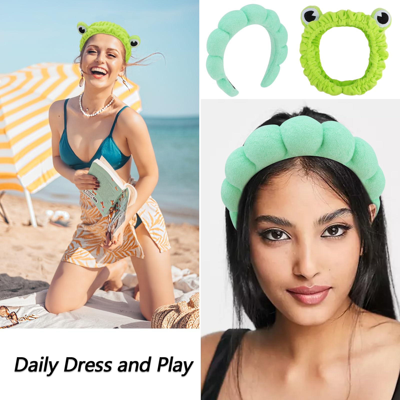 VELSCRUN 6 Pack Spa Headbands & Hair Accessories Set for Women - Soft Makeup Headbands, Face Washing & Skincare Wristbands with Green Sponge Bow Ties - Perfect for Spa, Skincare Routine & Gift Giving