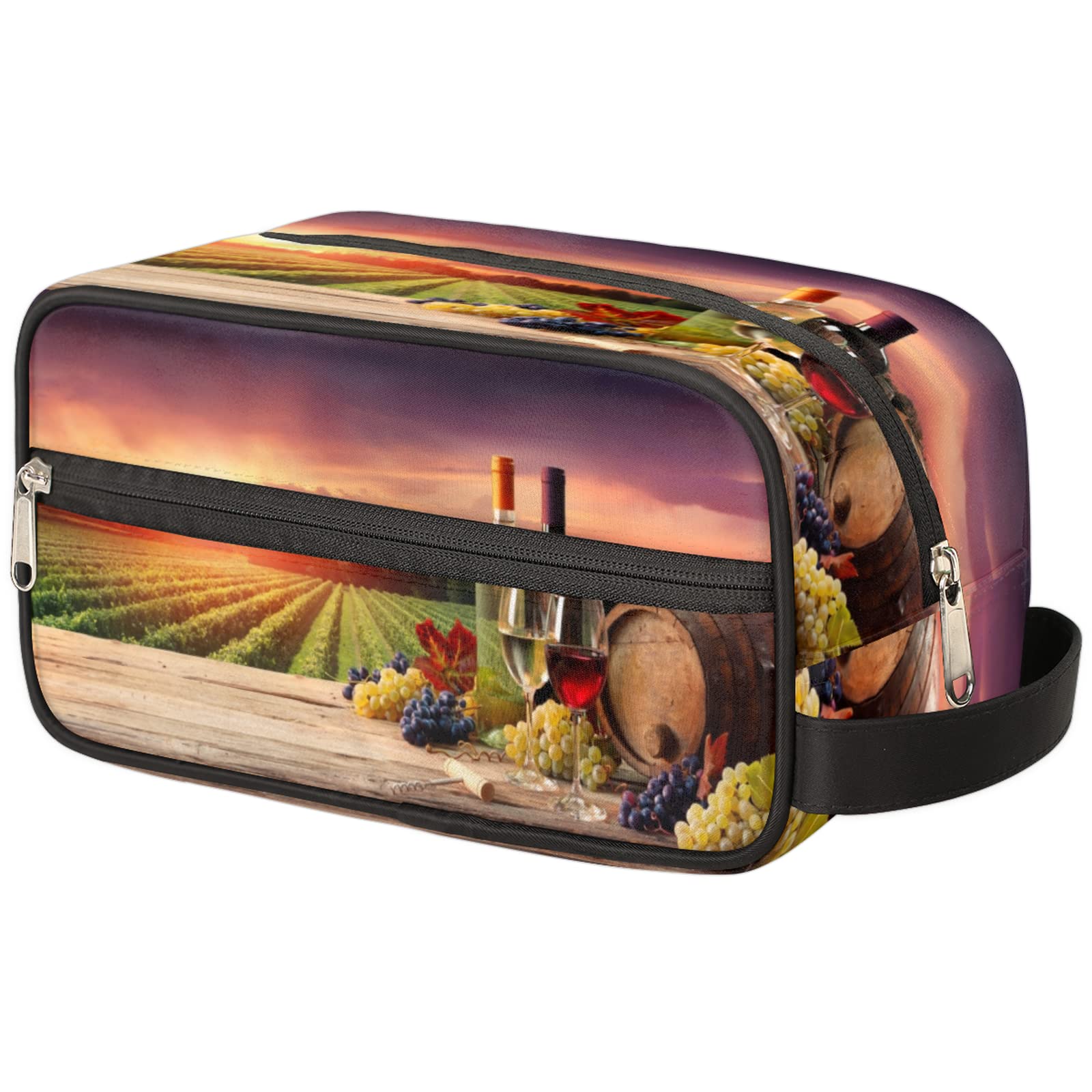 **Pardick Sunset Vineyard Wine Bottle Toiletry Bag – Waterproof Travel Cosmetic Organizer for Men & Women – Large Capacity Dopp Kit for Makeup, Shaving & Toiletries – Perfect for Travel, Gym & Weekend Getaways**