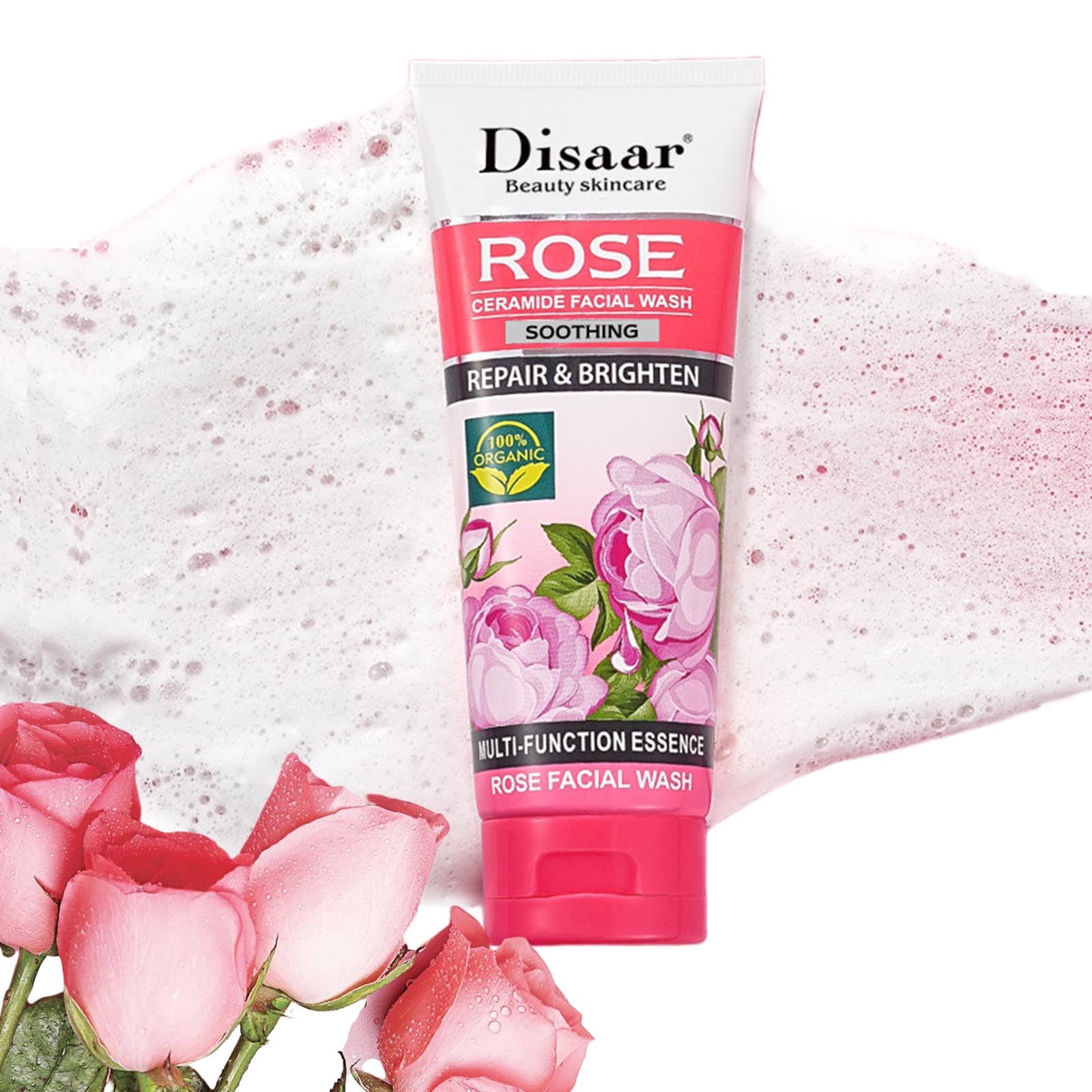 Rose Foaming Facial Cleanser with Rose Extract - Deep Cleansing & Moisturizing for Blackhead Removal, Hydrates & Balances Skin | Perfect for Daily Skincare Routine & Makeup Removal