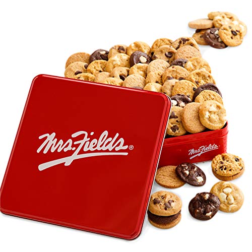 Mrs. Fields 60-Count Signature Cookie Tin - Assorted Bite-Sized Nibblers with 5 Classic Flavors | Perfect for Office Snacks, Holiday Gifting & Party Dessert Trays