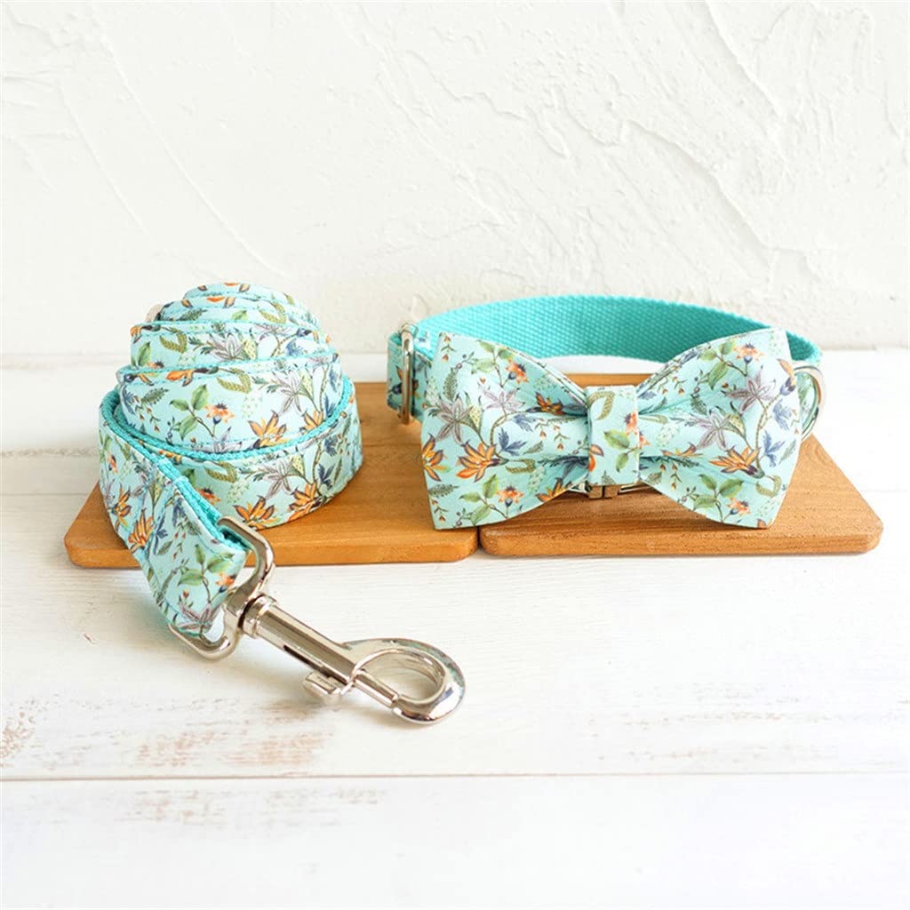 WALNUTA Personalized ID Dog Collar and Leash Set - Adjustable Quick Release Turquoise Pet Collar with Bow - Perfect for Walking, Training & Outdoor Adventures