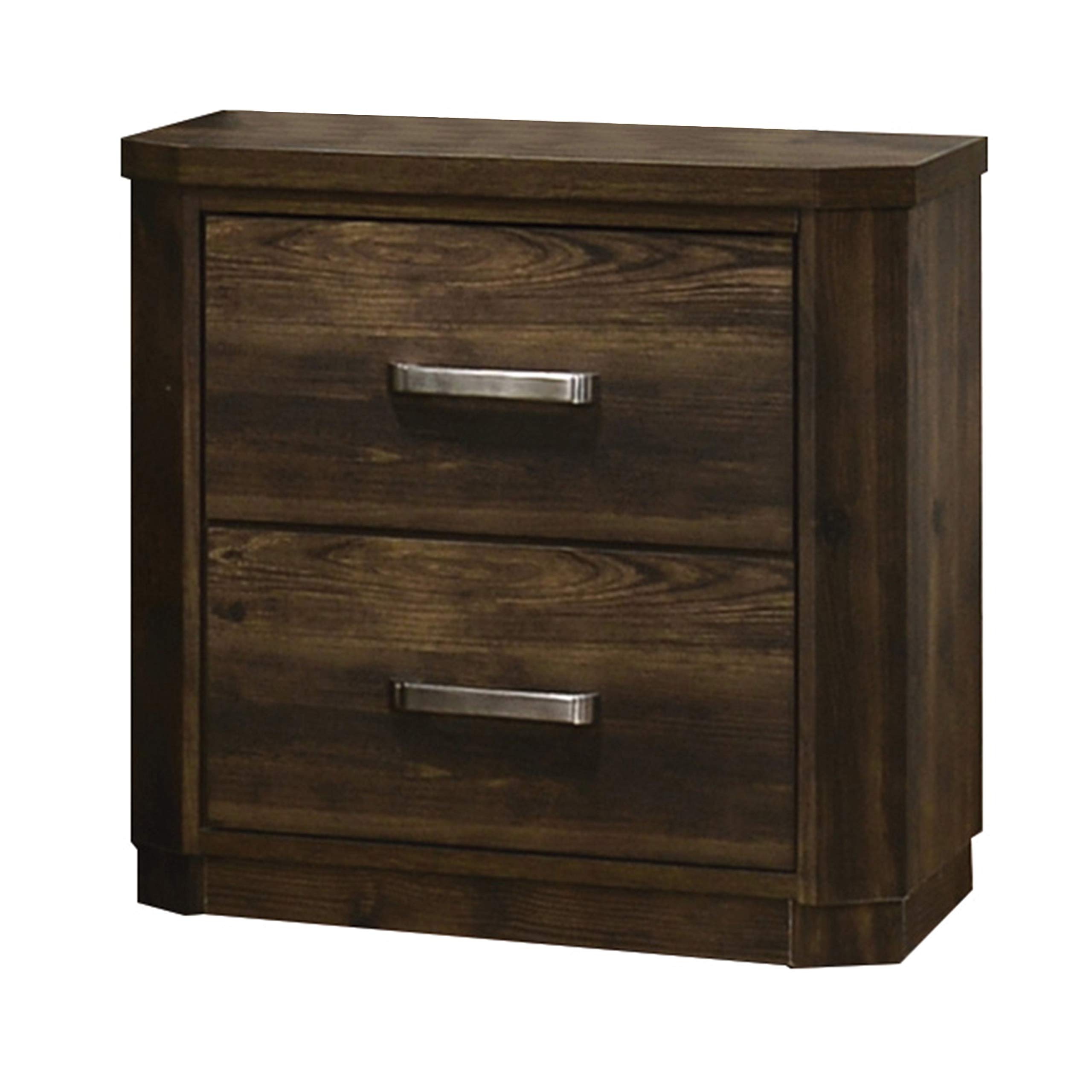 Benjara Brown Transitional Style 2-Drawer Wooden Nightstand with Plinth Base - Bedside Table for Bedroom, Living Room & Guest Room