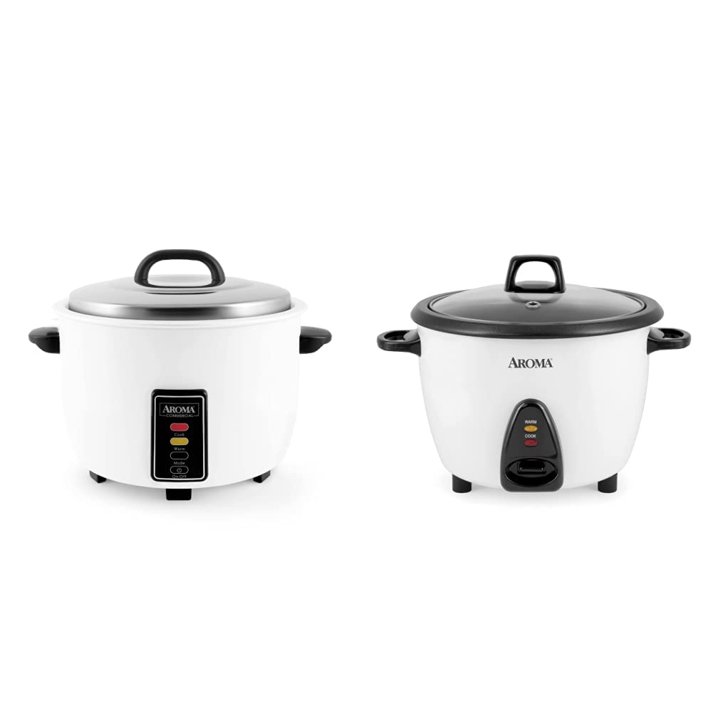 Aroma Housewares Commercial Rice Cooker and Food Steamer Bundle (ARC-1033E + ARC-360-NGP) - Perfect for Restaurants, Catering & Home Kitchens - Multi-Functional 20-Cup Rice Cooker with 2-Tier Steamer for Healthy Meals