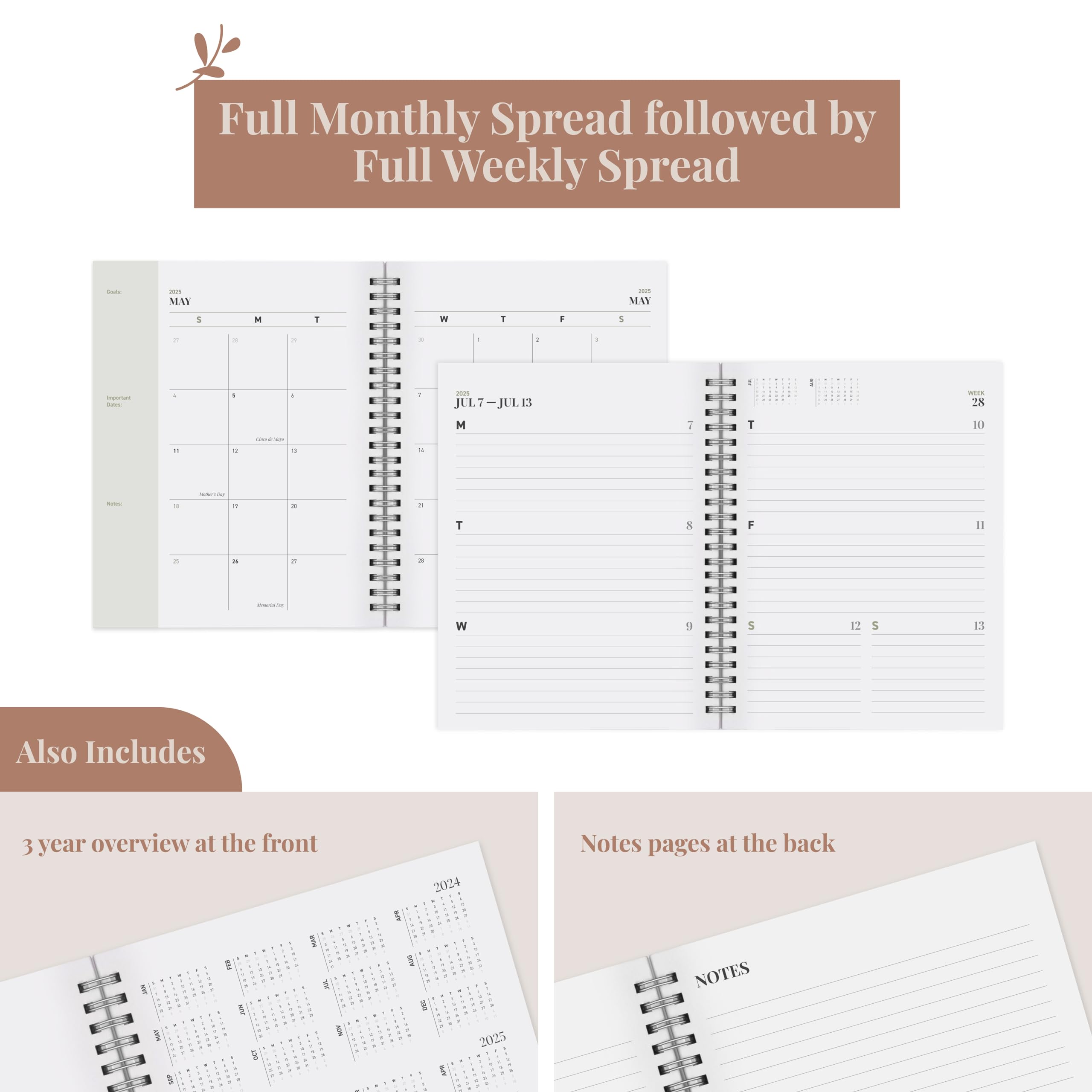 Riley's 2024-2025 Academic Planner - 18-Month Weekly & Monthly Organizer with Twin-Wire Binding, Notes Pages & Durable Cover (21x15cm, Dark Green) - Perfect for Students, Teachers & Professionals