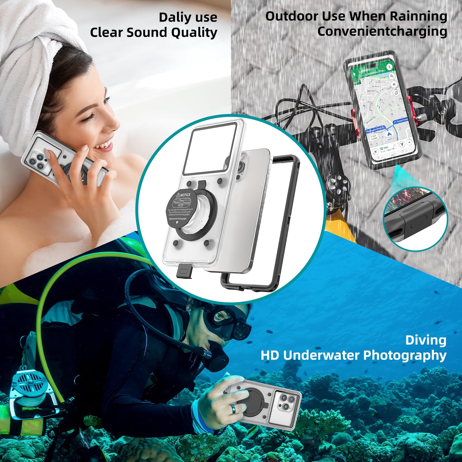 **Waterproof Phone Case for iPhone 15/14/13/12/11 Pro Max/XR/XS/X & Samsung Galaxy S24/S23/S22/S21 – Professional Underwater Snorkeling & Scuba Diving Protection – Capture HD Photos & Videos – Ideal for Beach, Pool, and Water Sports (Black)**