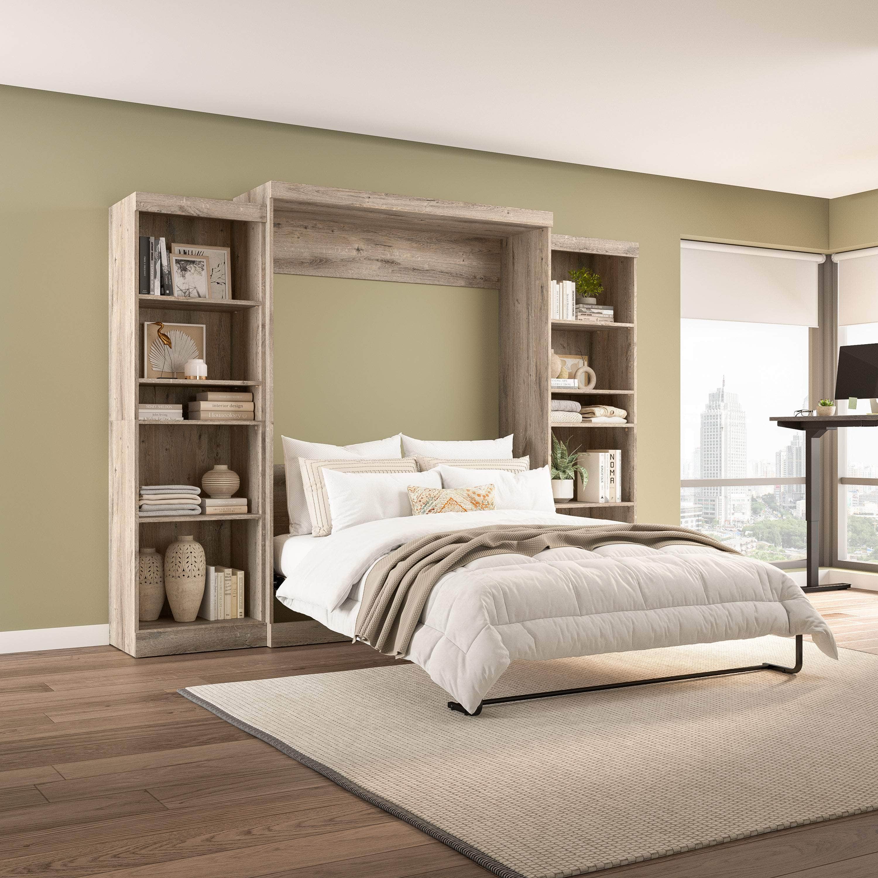 Pur Queen Murphy Wall Bed with 2 Storage Units (115W) - 7 Color Options | Space-Saving Foldable Bed for Small Apartments, Guest Rooms & Home Offices