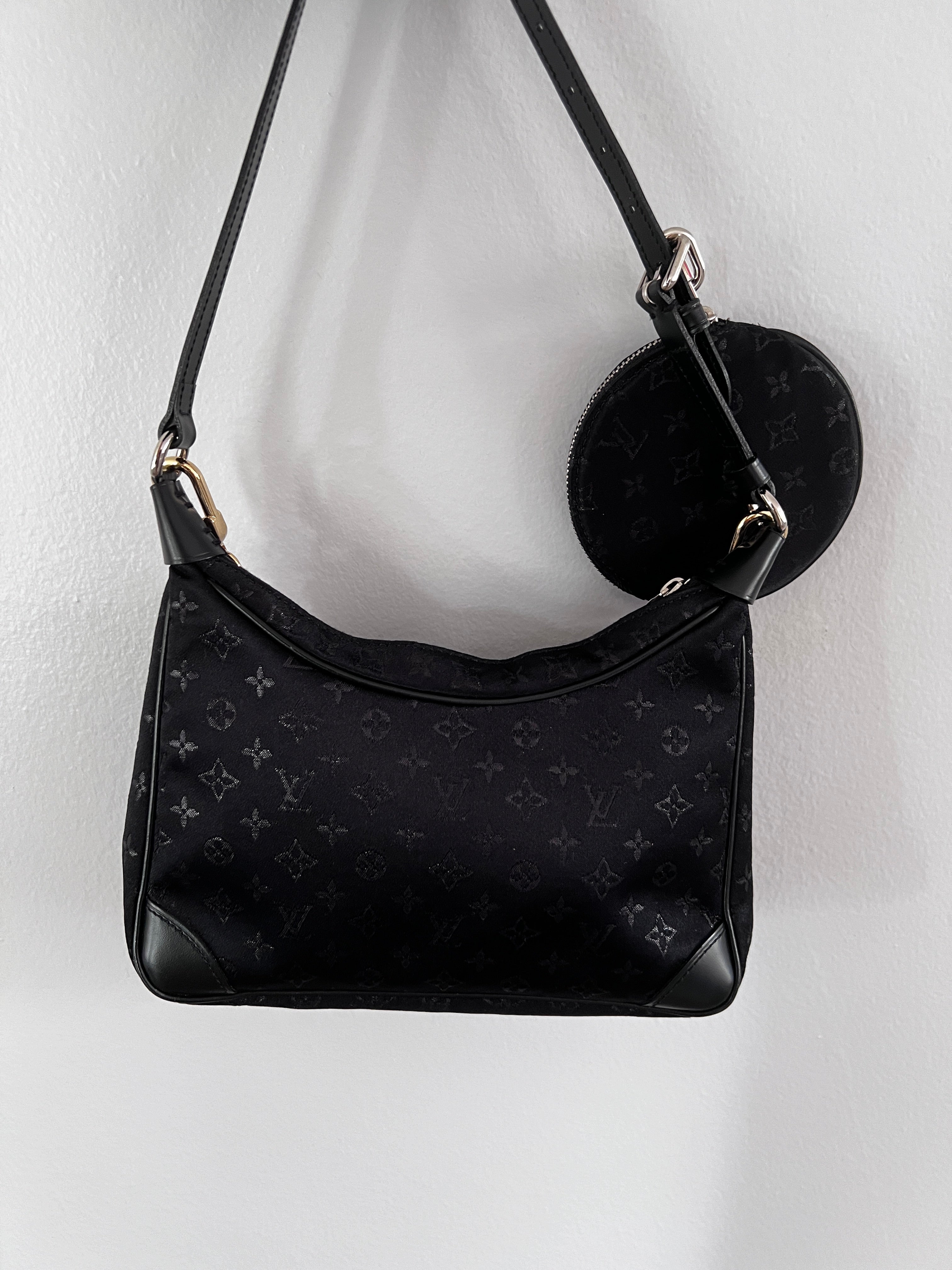 Louis Vuitton Monogram Satin Small Boulogne Crossbody Bag with Coin Pouch & Chain Strap - Elegant Evening Bag for Parties, Dates & Special Occasions