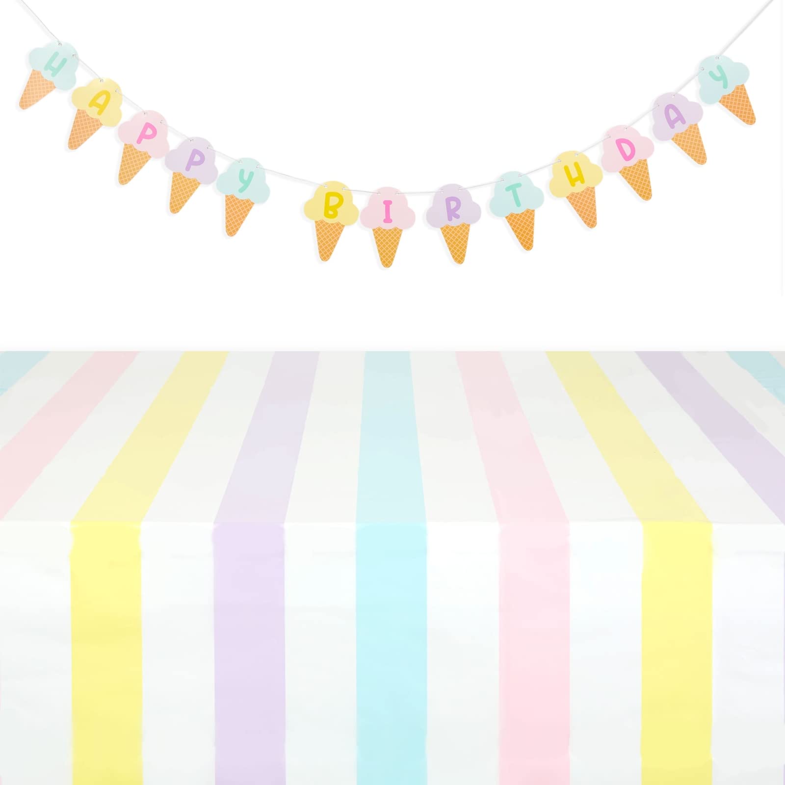BLUE PANDA 207-Piece Ice Cream Themed Birthday Party Decorations Set - Includes Dinnerware & Party Favor Bags for Kids Birthday, Baby Shower & Summer Celebrations