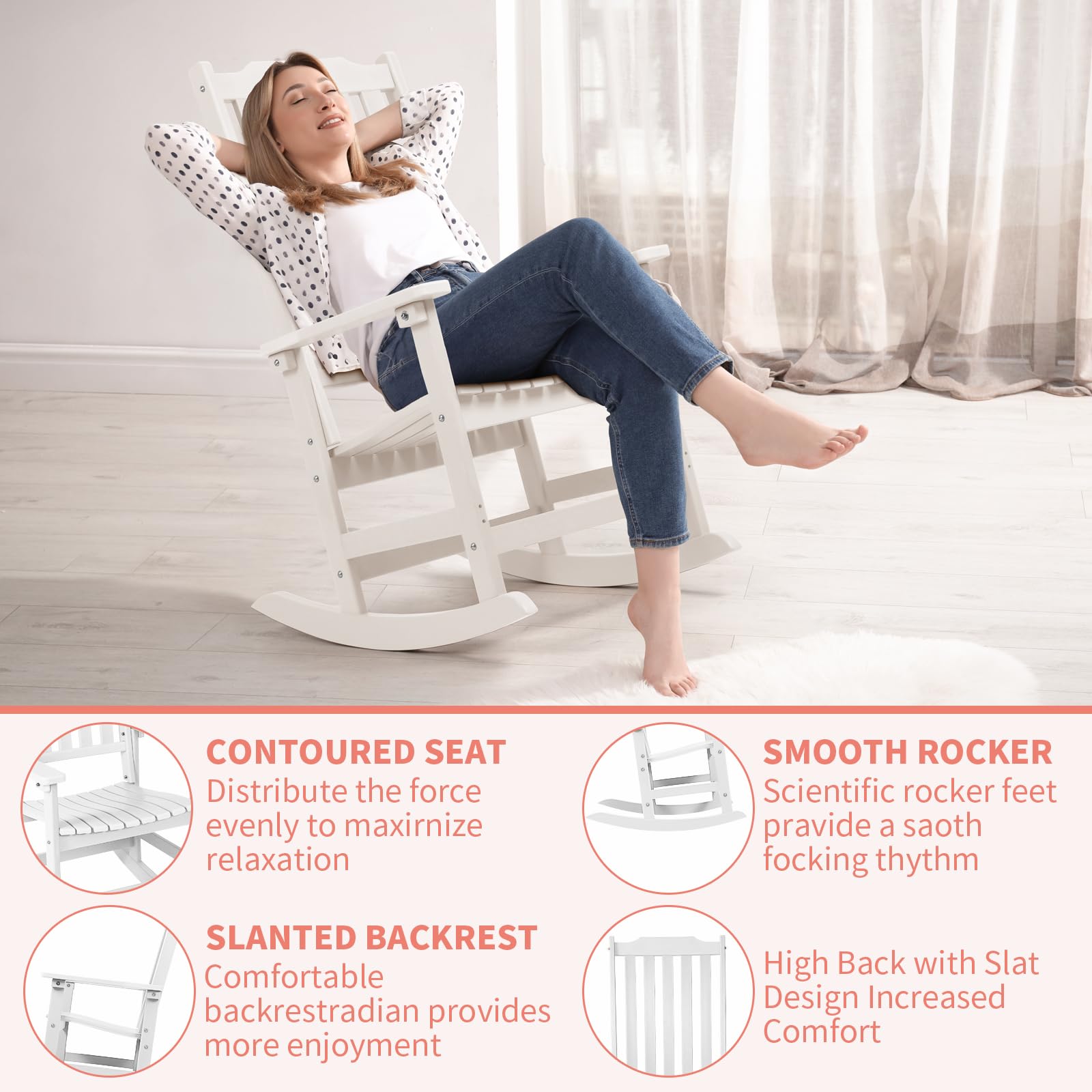 Outdoor Rocking Chair - Oversized All-Weather High Back Porch Rocker with Cushion | Durable Patio Rocking Chair for Garden, Deck & Backyard Relaxation
