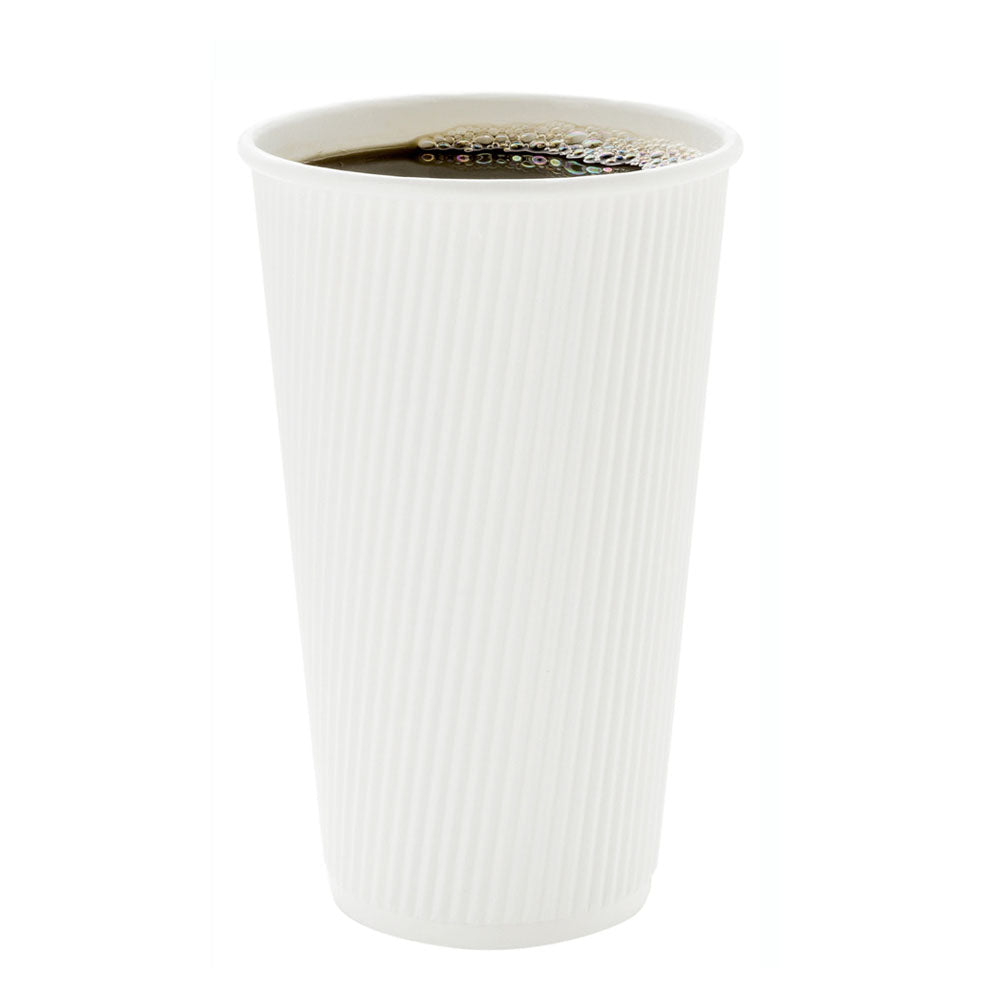 16 oz White Paper Coffee Cups with Ripple Wall - 3.5