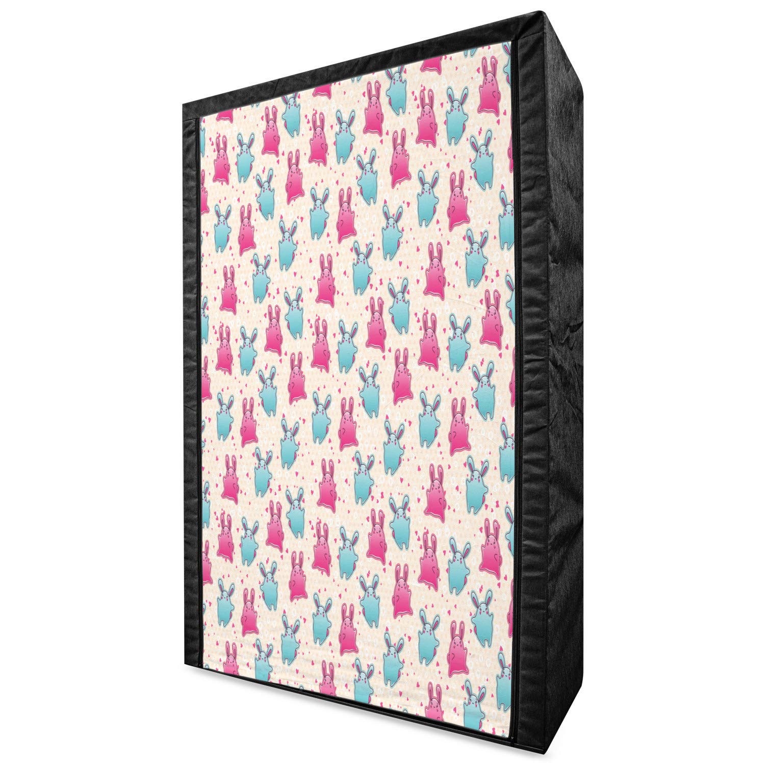 Ambesonne Kawaii Portable Fabric Wardrobe with Doodles Cartoon Characters & Hearts - 42.5