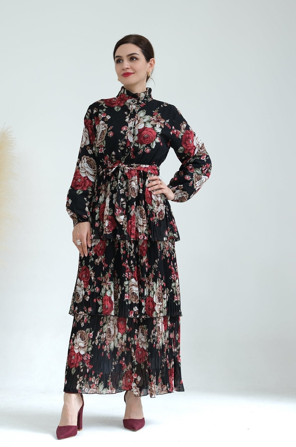 Elegant Fleur Maxi Dress in Red & Black - Perfect for Summer Weddings, Beach Vacations & Date Nights