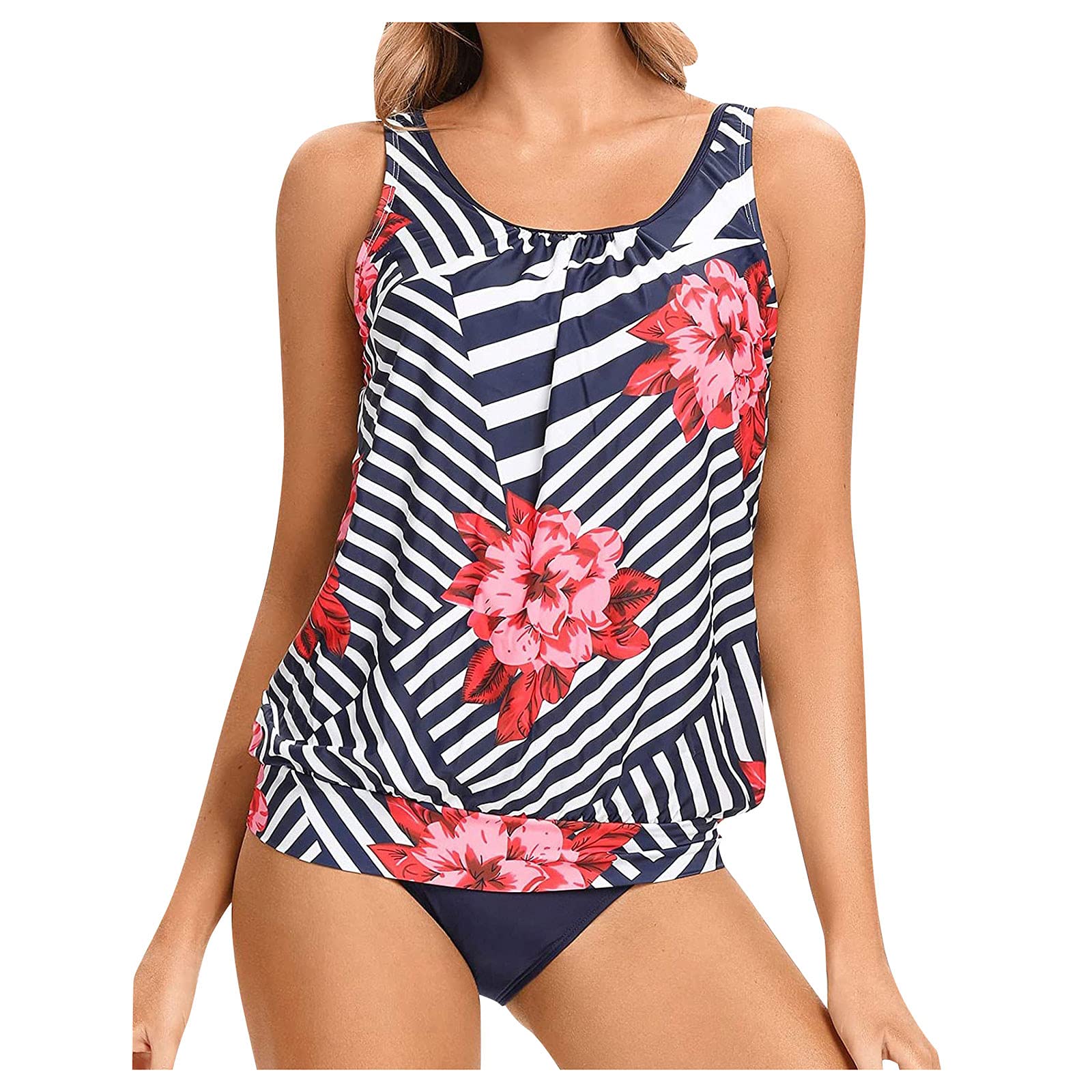 MRAFDGFB High Waisted Two Piece Swimsuits for Women - Tummy Control Push Up Bikini Set with Shorts (Navy, XL) | Perfect for Beach Vacation, Pool Party & Summer Swimming