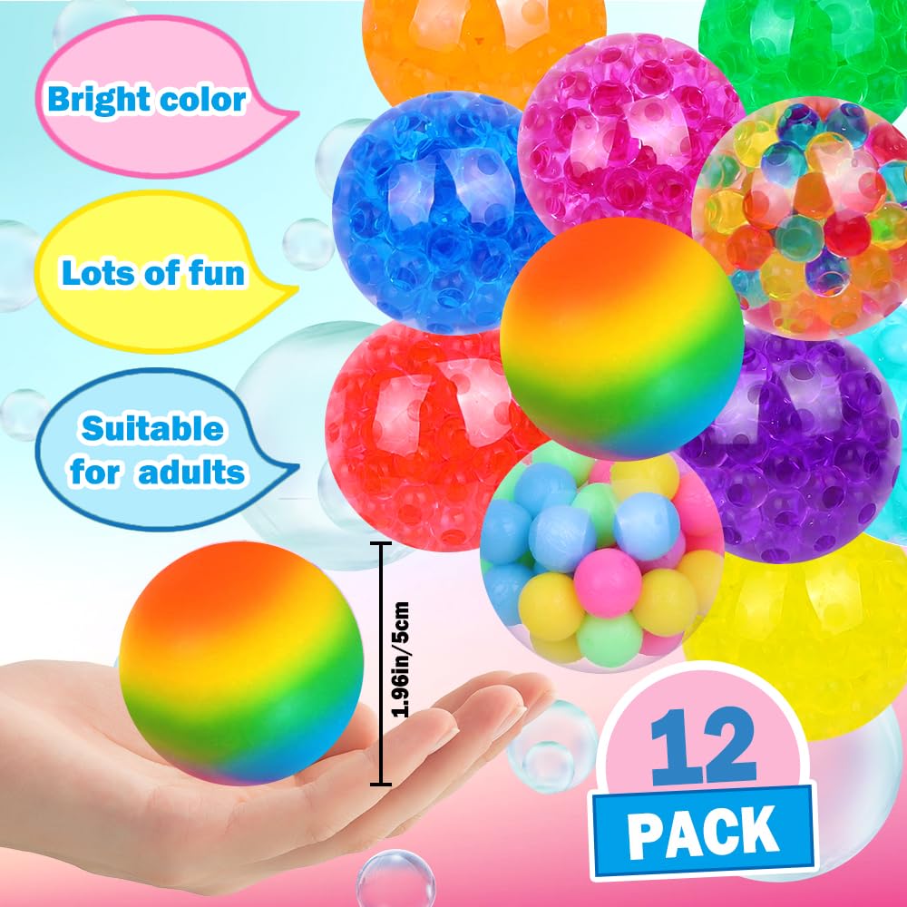 Stress Relief Squishy Balls for Adults - 12 Pack Soft Squeeze Fidget Toys for Anxiety, ADHD & Sensory Play | Perfect for Office, Classroom, Party Favors & Gift Giving