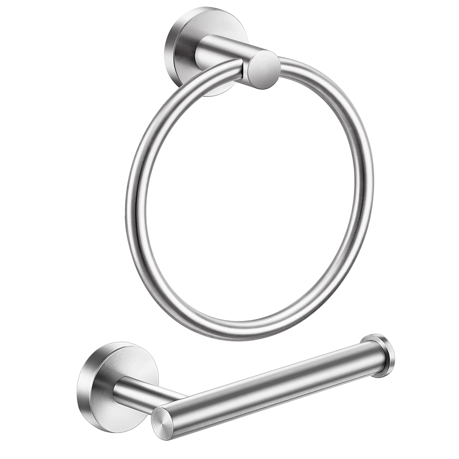 Pynsseu Brushed Nickel Toilet Paper Holder & Hand Towel Ring Set - 2-Piece SUS 304 Stainless Steel Bathroom Accessories for Wall Mount - Perfect for Modern Bathroom, Powder Room & Guest Bath Decor