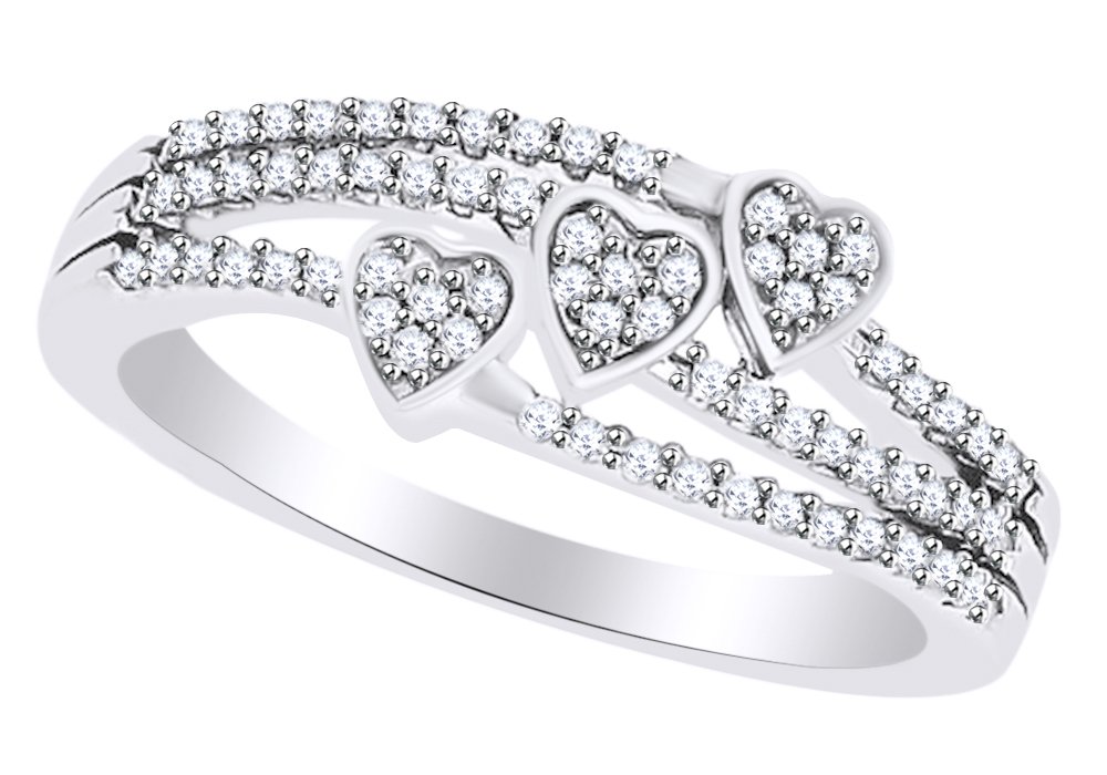 14K White Gold Round Cut Natural Diamond Three Heart Cluster Promise Ring for Women (0.25 cttw) - Perfect for Anniversaries, Engagements & Romantic Gifts