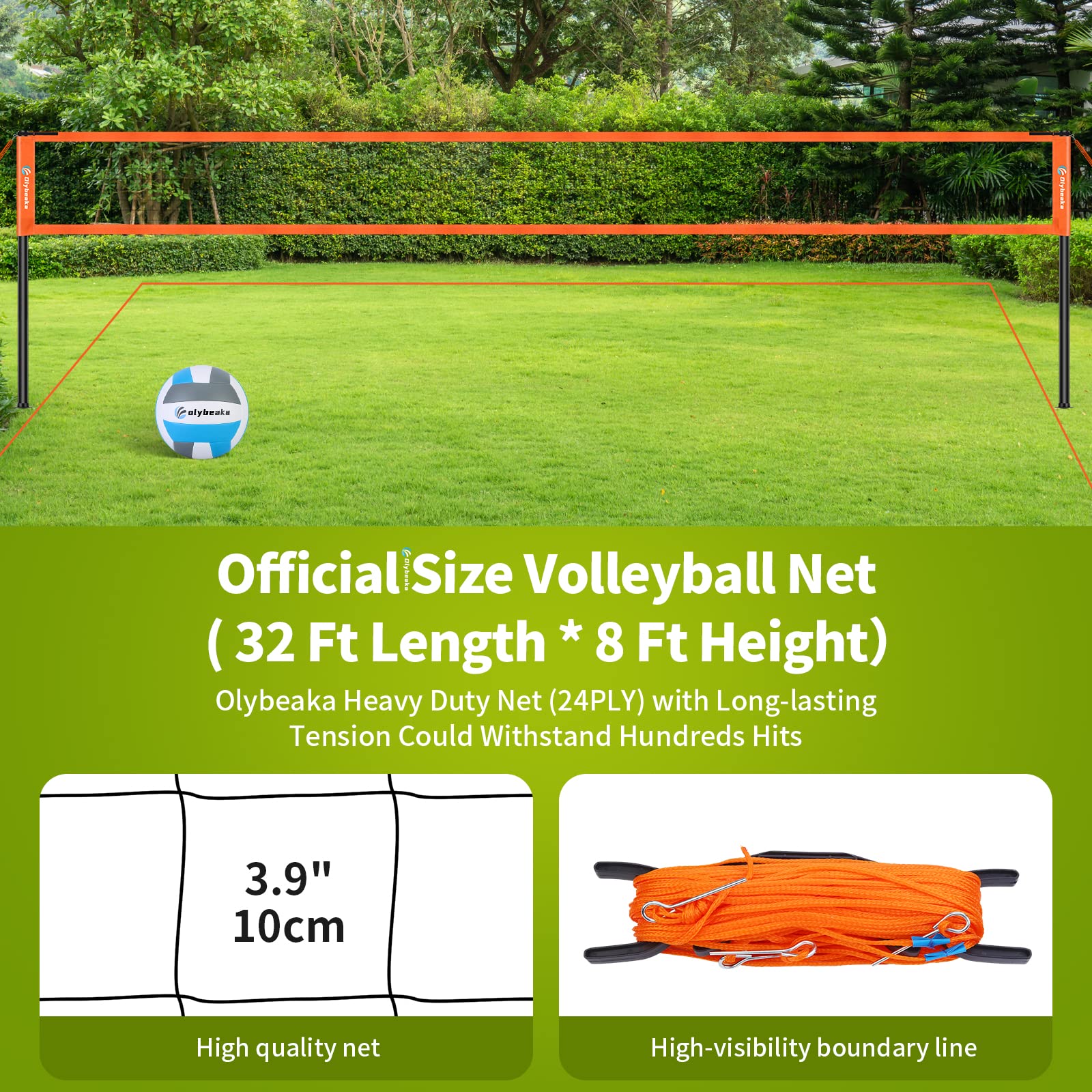 Premium Outdoor Volleyball Net Set with Adjustable Anti-Rust Poles - 32ft Heavy Duty Anti-Sag Net, PU Volleyball & Air Pump - Complete Kit with Carry Bag & Boundary Lines - Perfect for Backyard, Beach, Park & Camping Games