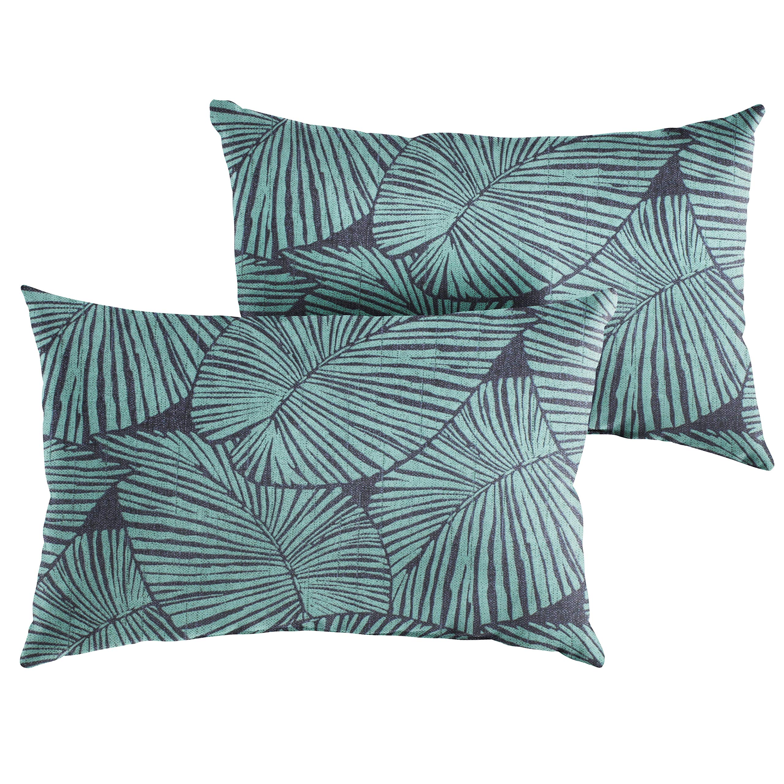 Sorra Home Indoor/Outdoor Knife Edge Lumbar Pillow Set of 2 - Blue Tropical Print Decorative Throw Pillows for Sofa, Bed, Patio & Poolside Lounge