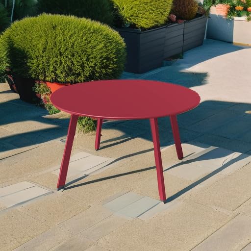 Round Steel Patio Coffee Table - Weather Resistant Outdoor Side Table for Garden, Deck & Poolside (Red, 1PC) - Perfect for Backyard Relaxation & Outdoor Entertaining