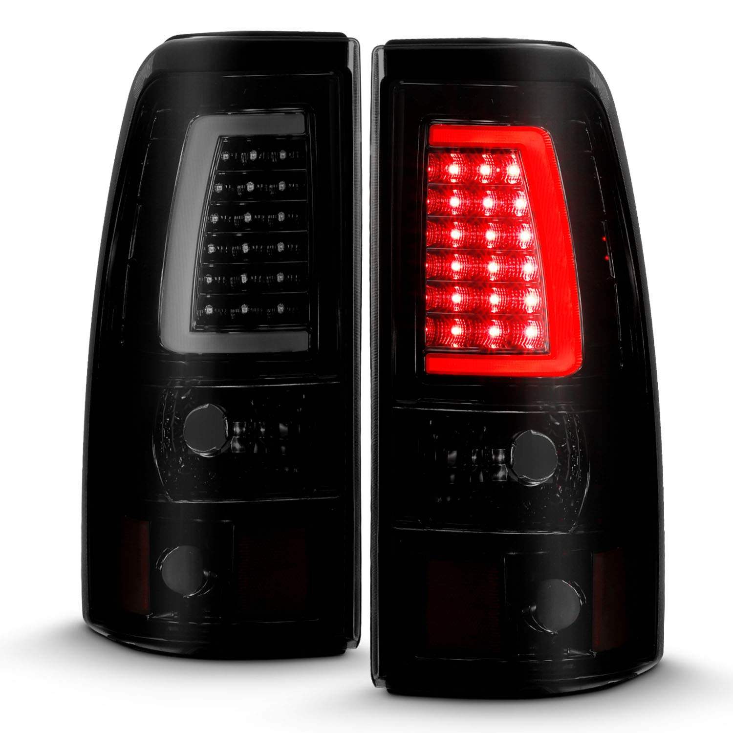 1999-2006 GMC Sierra & 1999-2002 Chevy Silverado LED Tail Lights - Dark Black C-Type Brake Lamp Set (Pair) for Improved Visibility & Style - Perfect for Night Driving & Custom Truck Upgrades
