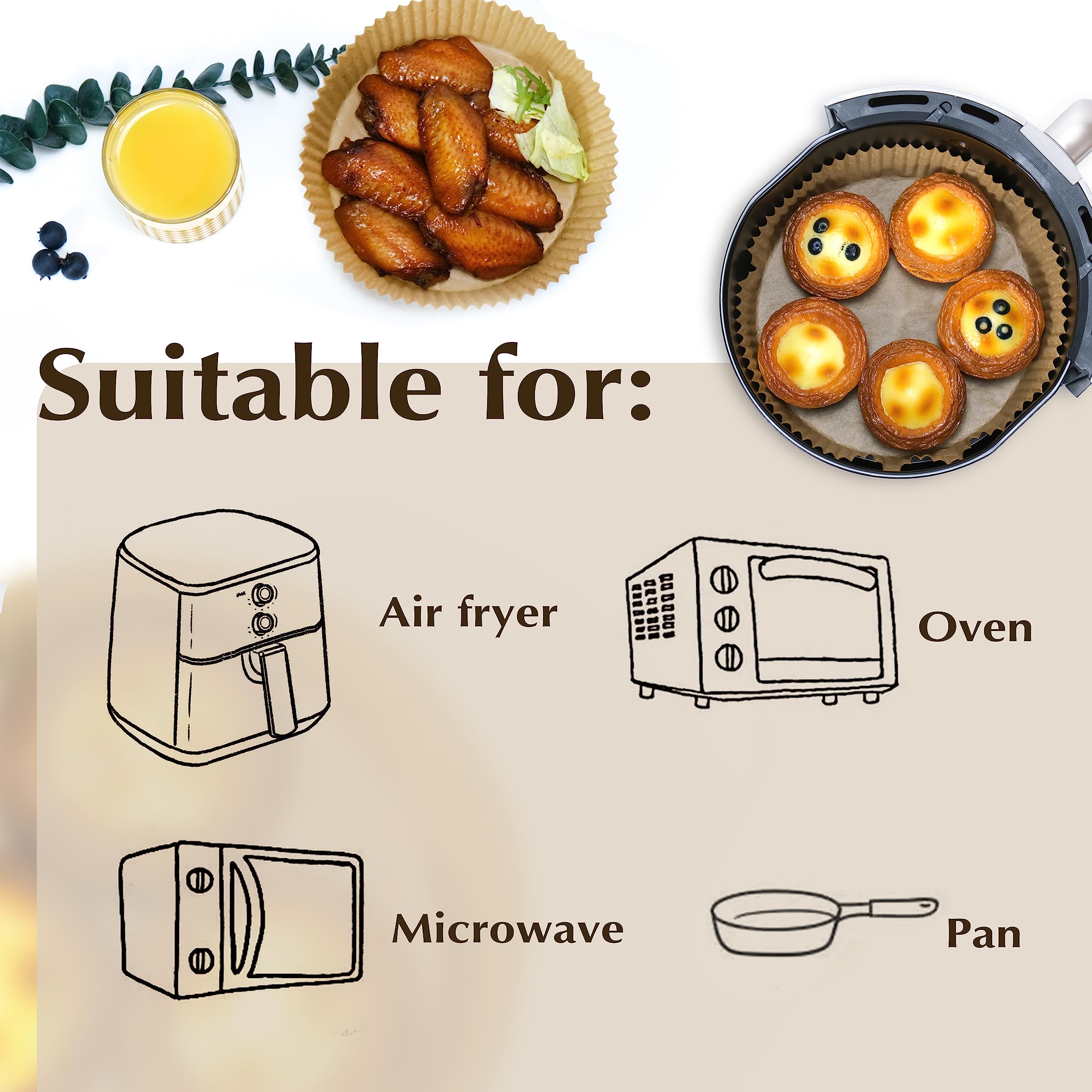 100pcs 6.3 Inch Round Air Fryer Disposable Paper Liners - Non-Stick Parchment Baking Sheets for 2-5 QT Air Fryers - Perfect for Roasting, Baking & Healthy Cooking at Home