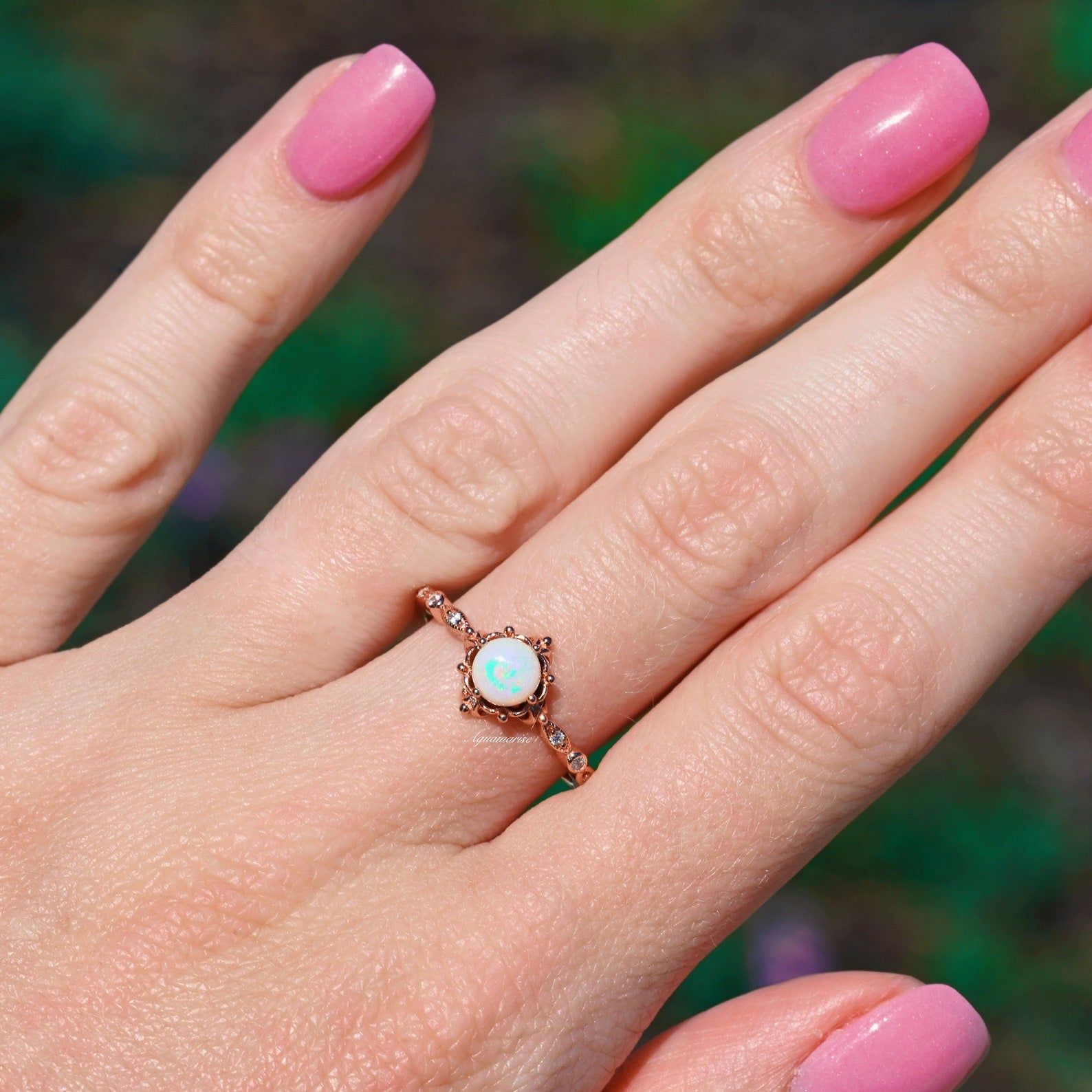 Natural Australian Opal Ring 14K Rose Gold Vermeil - Elegant Handmade Jewelry for Women, Perfect for Weddings, Anniversaries & Special Occasions