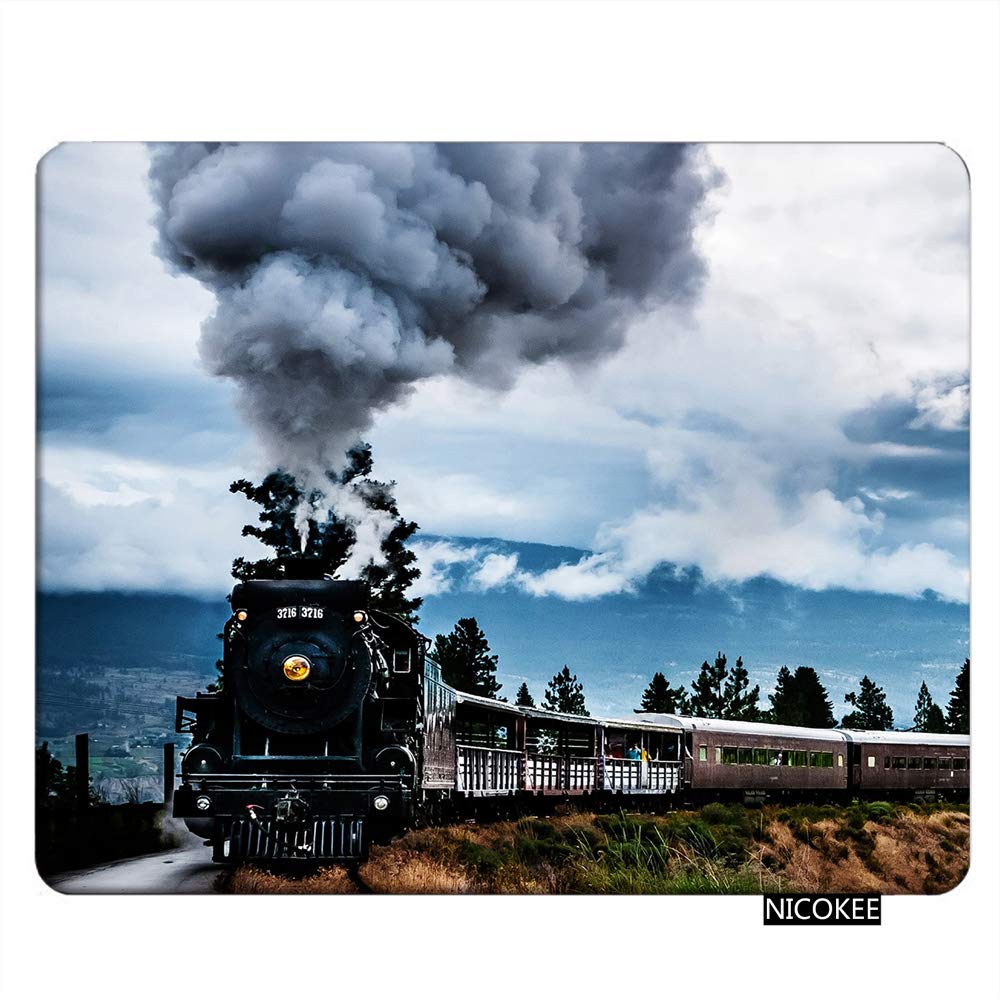 Vintage Steam Train Gaming Mouse Pad - Non-Slip Rubber Base 9.5x7.9 Inch Rectangle Mouse Mat for PC, Laptop & Office Desk | Perfect for Gamers, Work & Home Office Setup