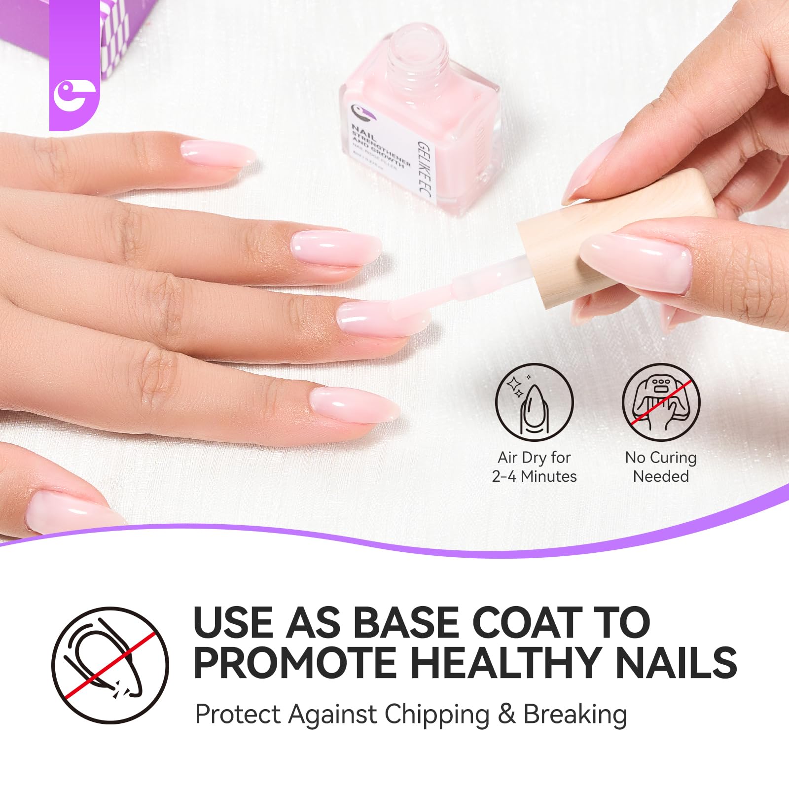 Gelike EC Nail Growth Treatment - Natural Nail Strengthener for Weak & Damaged Nails | Protein Nail Hardener | Home Salon & Outdoor Use | Milky Pink | Perfect for Manicures, Pedicures & Nail Care Routines