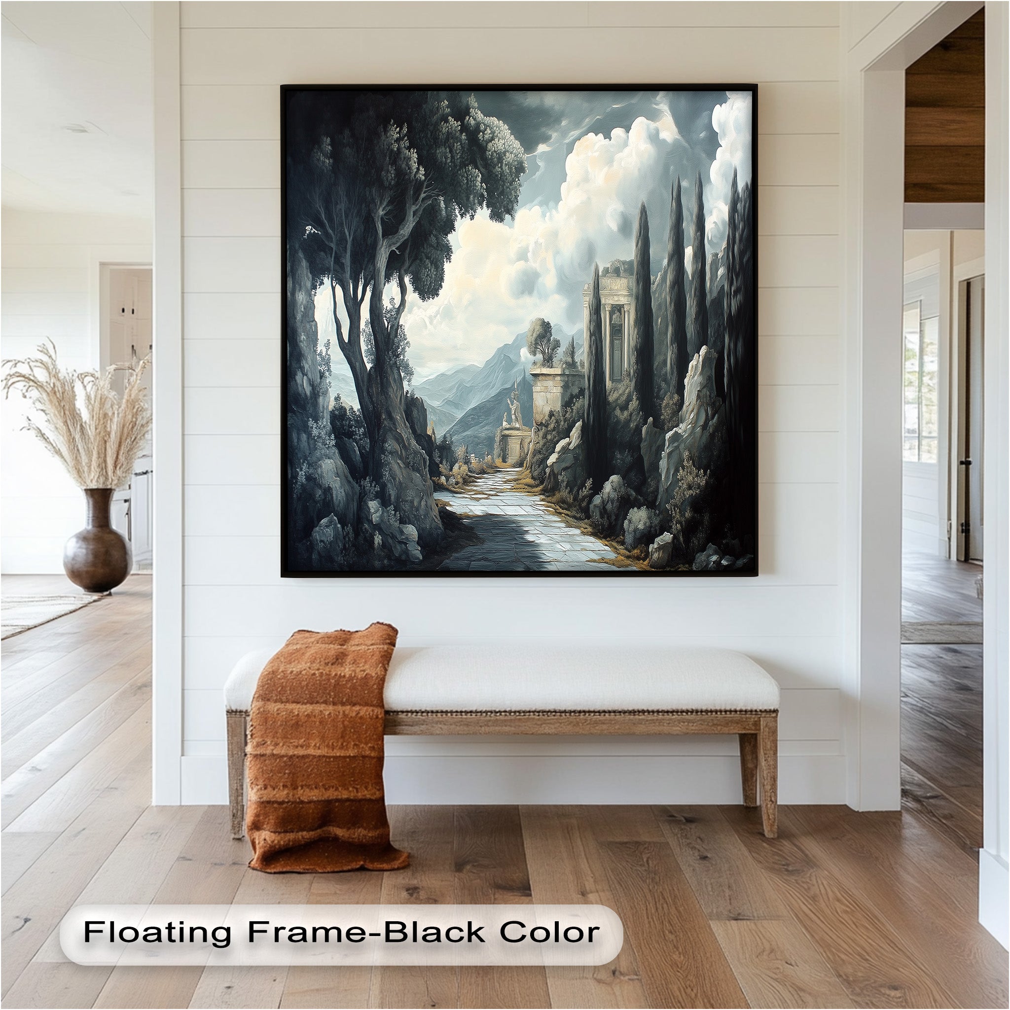 Ancient Pathway to the Temple - Hand Painted Classical Landscape Oil Canvas Art for Home Decor, Office & Living Room Wall
