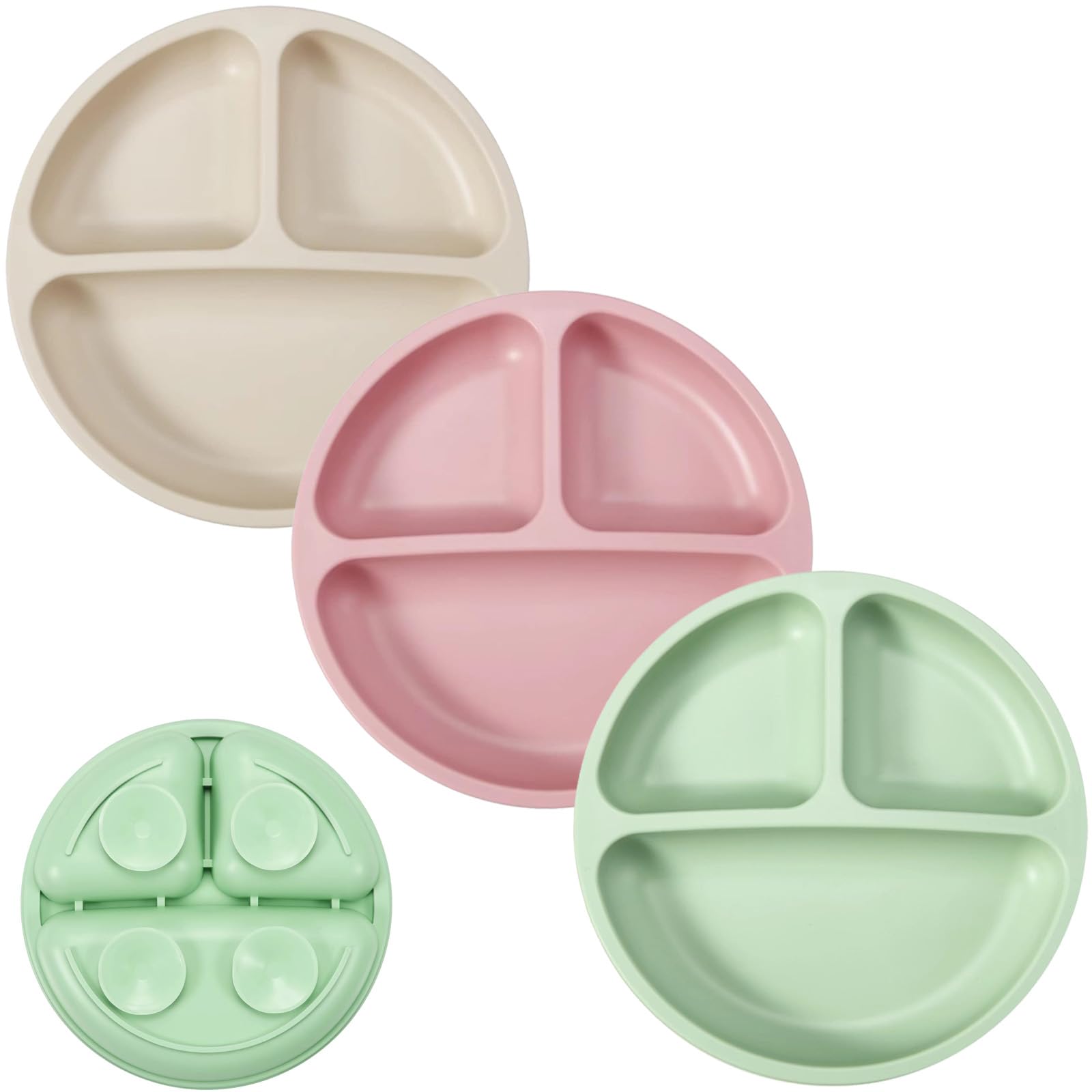 PandaEar Suction Plates for Toddlers - 3 Pack Divided Baby Plates with Strong Suction Base, 100% Food Grade Silicone Non-Slip Plates for Baby Led Weaning | Microwave & Dishwasher Safe | Perfect for High Chairs, Travel & Mess-Free Mealtime