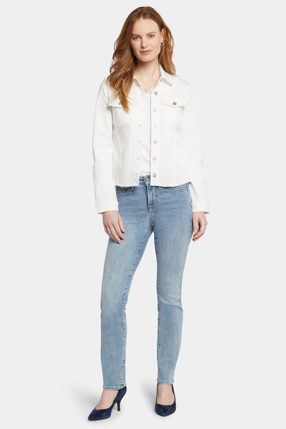 Stylish Frayed Hem Denim Jacket in Optic White - Perfect for Casual Outfits & Streetwear Looks