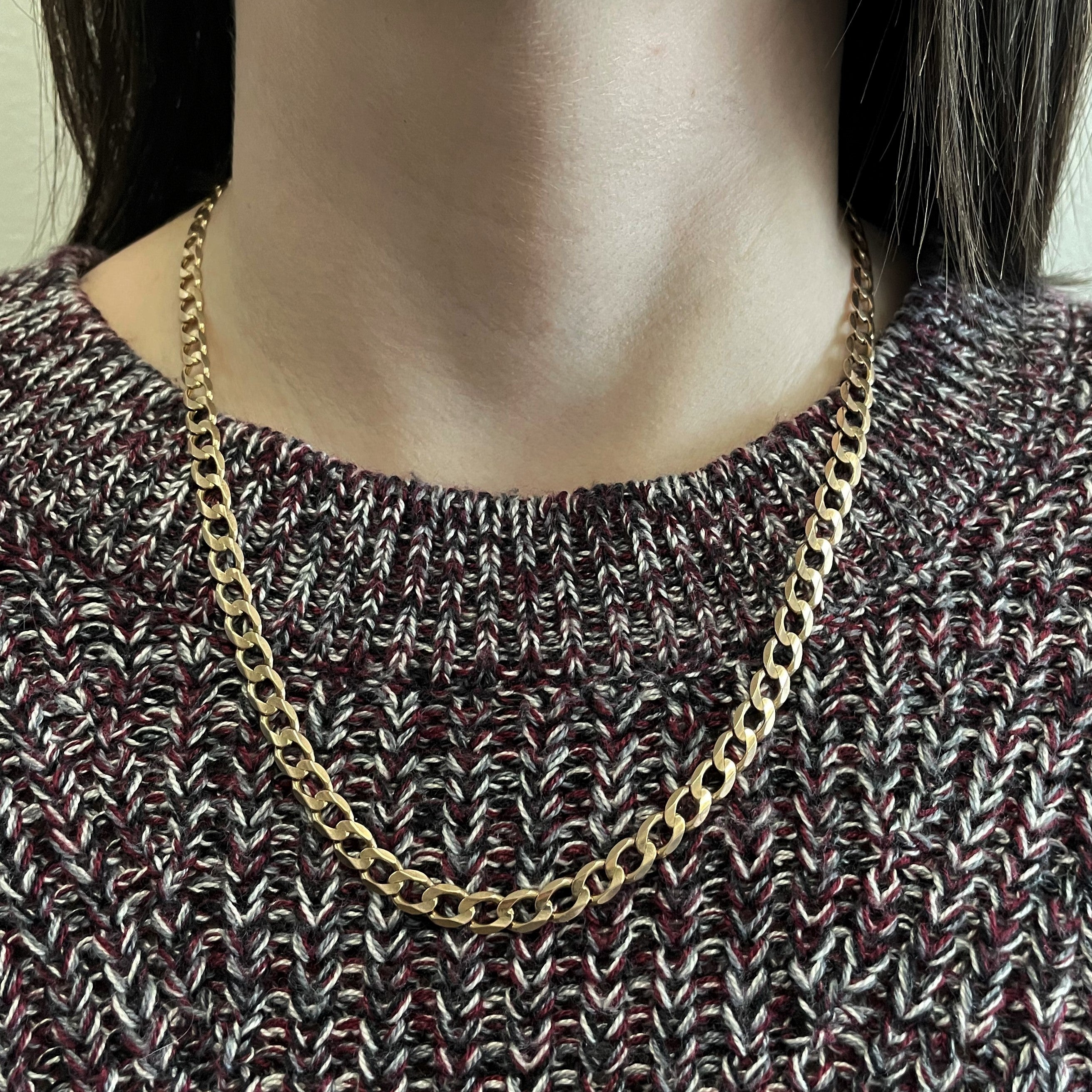 10K Yellow Gold Curb Link Chain Necklace for Women - 20 Inch Solid Gold Cuban Link Chain - Perfect for Layering, Everyday Wear & Special Occasions