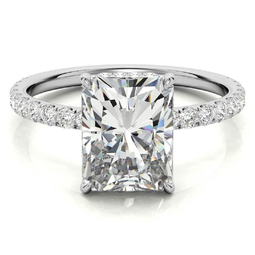 10K Solid White Gold Handmade Engagement Ring for Women - 2.0 CT Emerald Cut Moissanite Diamond Solitaire Wedding Band Set, Bridal Jewelry Gift for Her - Perfect for Proposals, Anniversaries & Special Occasions