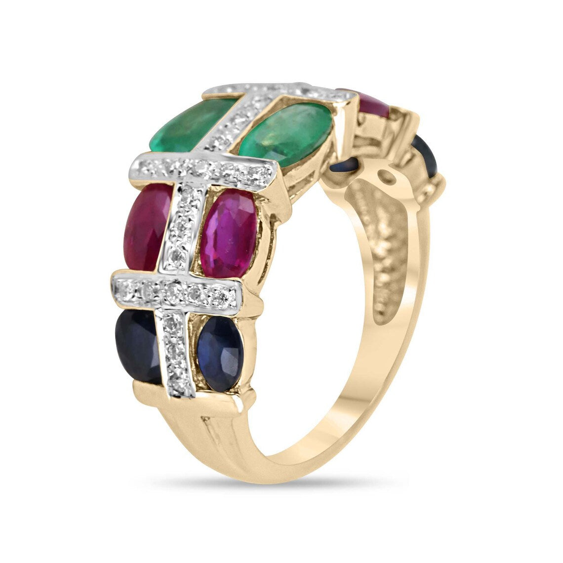 3.15 Carat Oval Multi-Gemstone Ring with Emerald, Ruby, Sapphire & Diamonds | Elegant Jewelry for Weddings, Anniversaries & Special Occasions