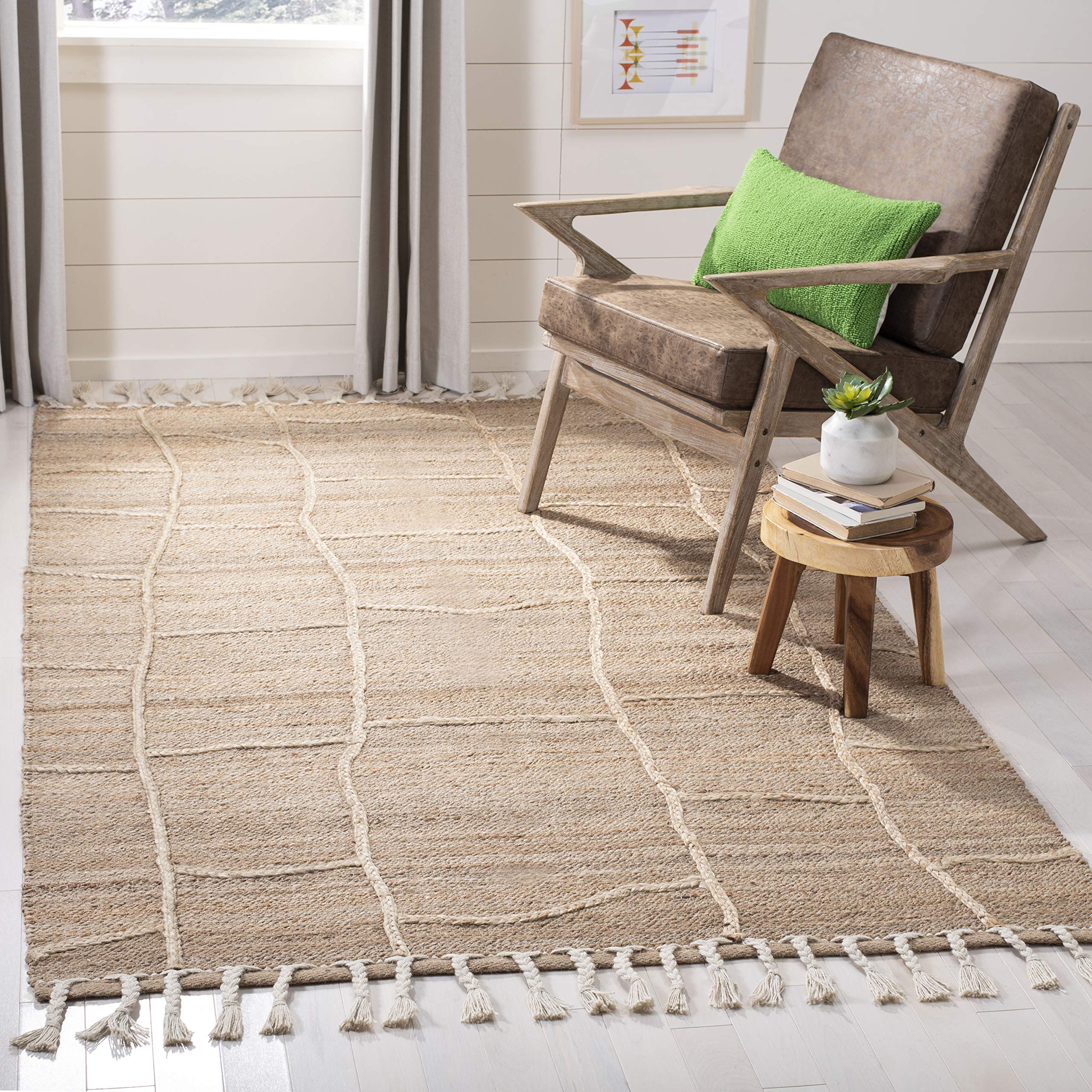SAFAVIEH Natural Fiber Handmade Braided Jute Area Rug 6' x 9' - Farmhouse Rustic Design with Tassels, Durable for High Traffic Areas | Perfect for Living Room, Bedroom & Home Decor (NF105B)
