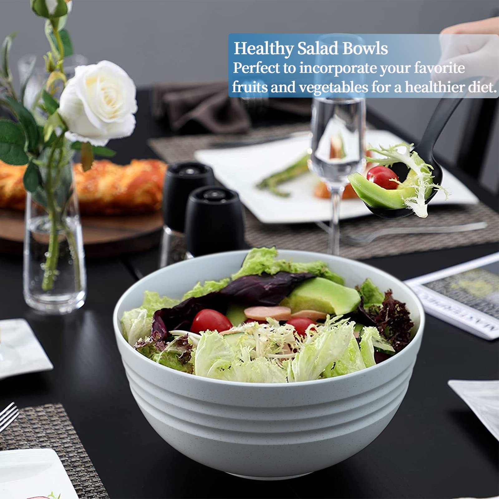 6-Piece Unbreakable Mixing Bowls Set - 68oz Microwave & Dishwasher Safe, BPA-Free Serving Bowls for Cereal, Salad, Soup, Ramen, Noodles, Oatmeal - Perfect for Kitchen, Meal Prep & Freezer Storage