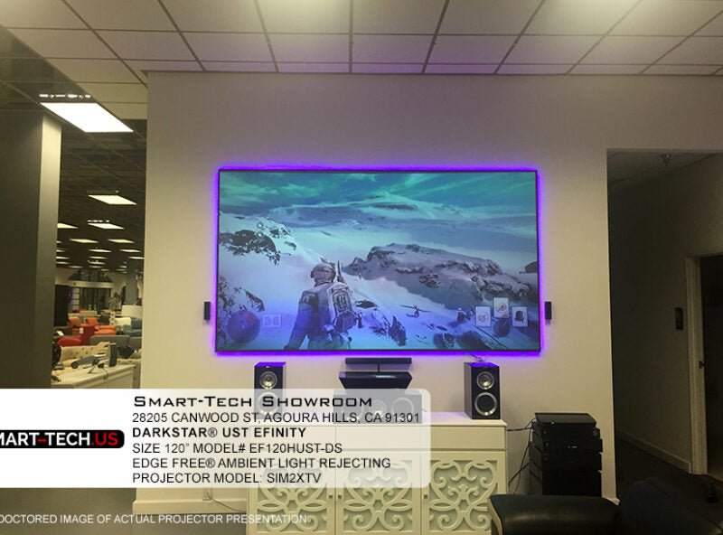 EPV Dark Star UST Edge Free eFinity Projector Screen - 4K Ultra Short Throw Projection Screen for Home Theater & Outdoor Movies - Perfect for Living Rooms, Gaming & Backyard Entertainment