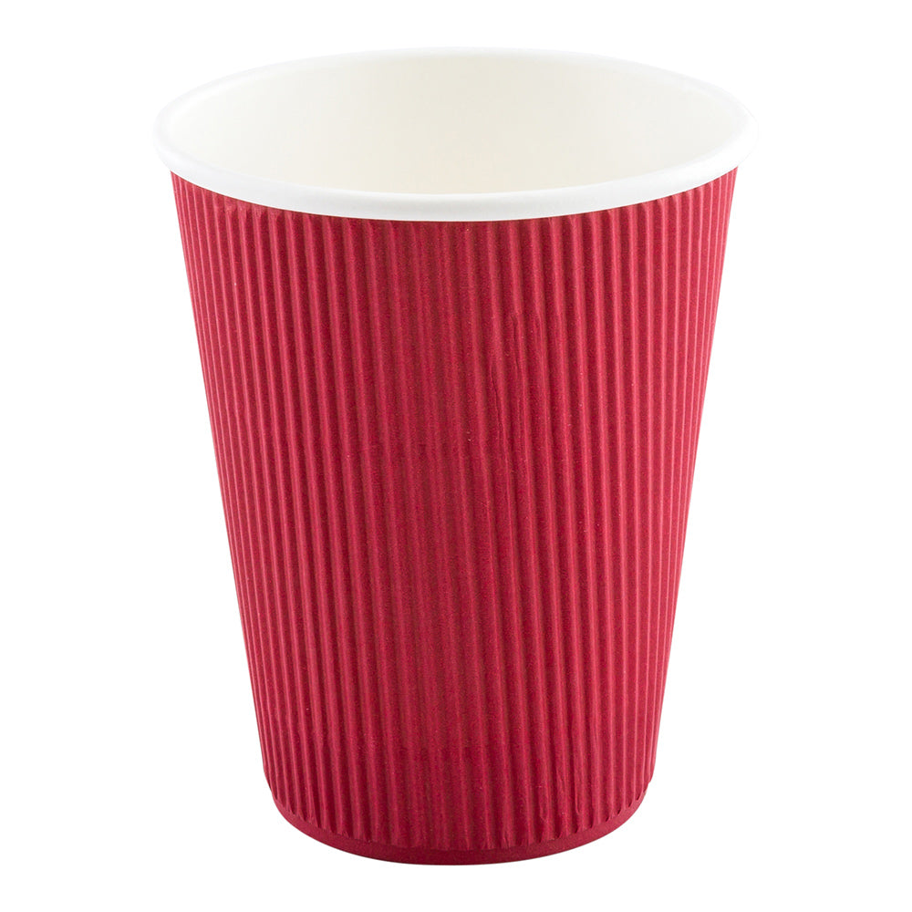 Premium 12 oz Crimson Disposable Paper Coffee Cups with Ripple Wall Design - 3.5
