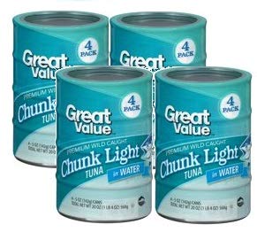 Great Value Chunk Light Tuna in Water, 5 oz Cans (Pack of 4) - High Protein, Low Mercury, Perfect for Salads, Sandwiches & Quick Meals