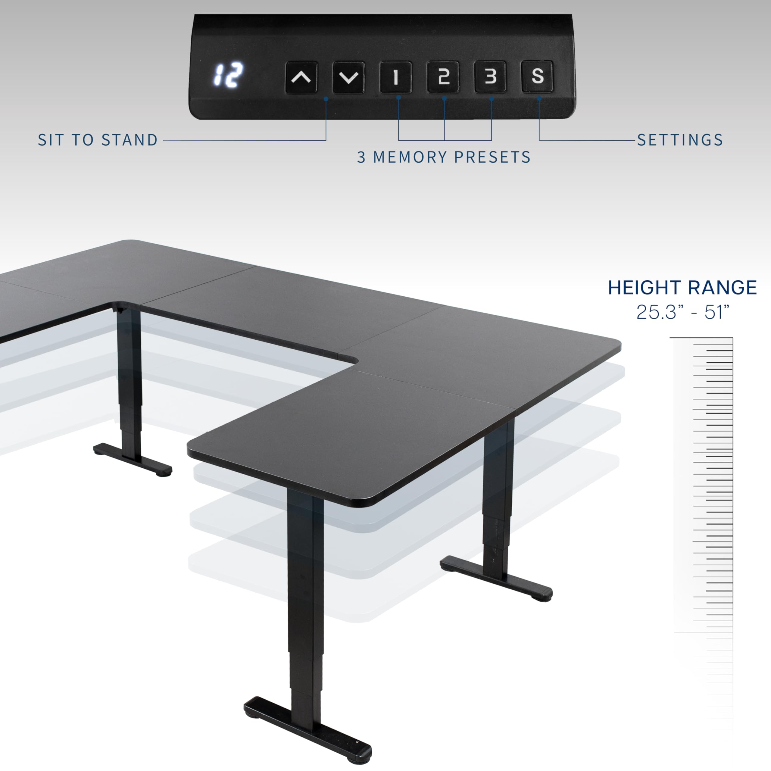 VIVO 83 x 60 inch Large U-Shaped Electric Standing Desk with Memory Controller, Height Adjustable Black Top & Frame (DESK-E4UBB) - Perfect for Home Office, Gaming Setup & Workspace Ergonomics