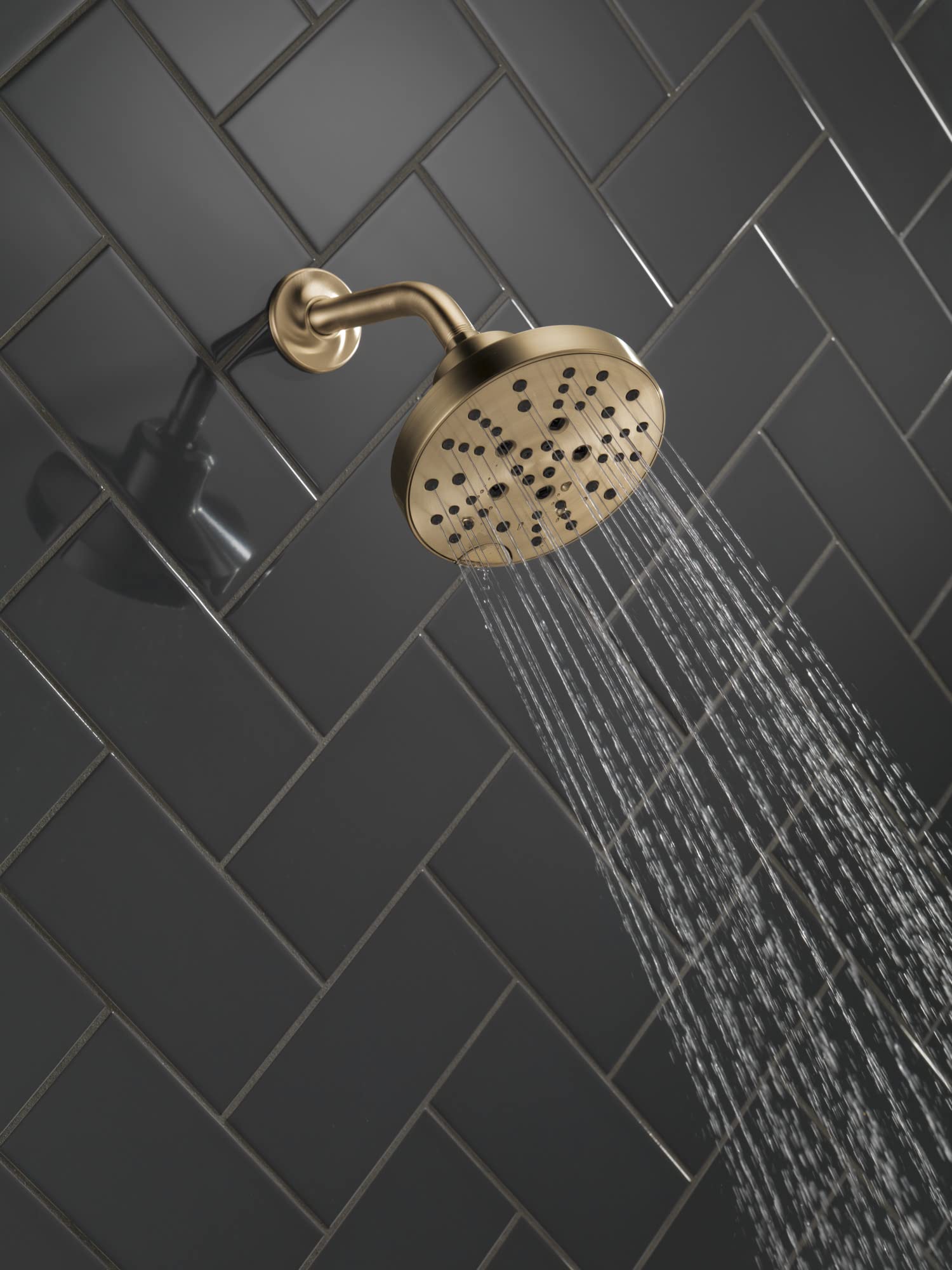 Delta 5-Spray Shower Head with H2Okinetic Technology - Gold Raincan Shower Head, Round Shower Head, Lumicoat Champagne Bronze (52668-CZ-PR) 1.75 GPM - Perfect for Luxurious Spa-Like Bathroom Experience
