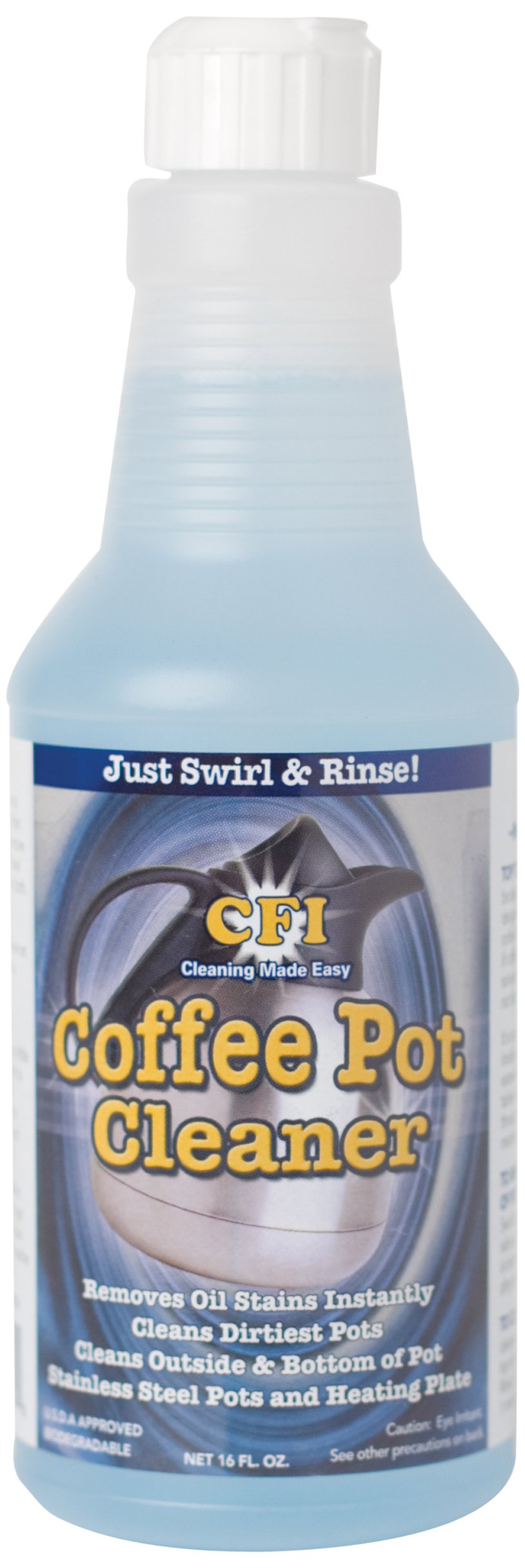CFI Products Coffee Pot Cleaner - 16oz Pint Bottle for Stain & Odor Removal - Perfect for Coffee Makers, Tea Kettles & Glassware