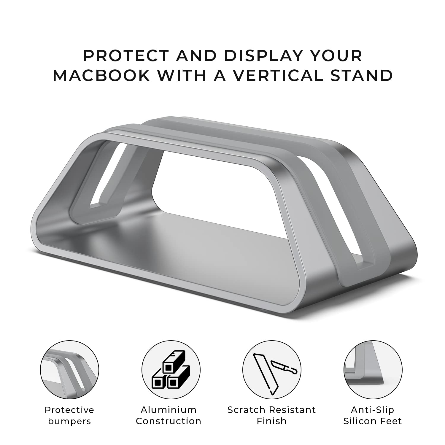 HumanCentric Vertical Laptop Stand for MacBook Pro & Air - Adjustable Aluminum Computer Holder with Interchangeable Inserts (Space Gray) | Perfect for Home Office, Workspace & Desk Organization