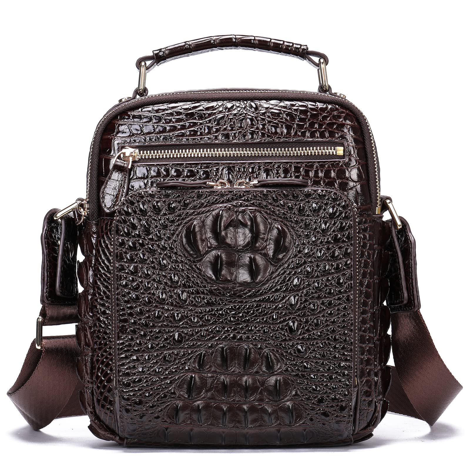 NIUCUNZH Men's Crocodile Leather Crossbody Bag - Small & Stylish Chest Bag for Travel, Work & Everyday Use - Perfect Gift for Men (Brown)